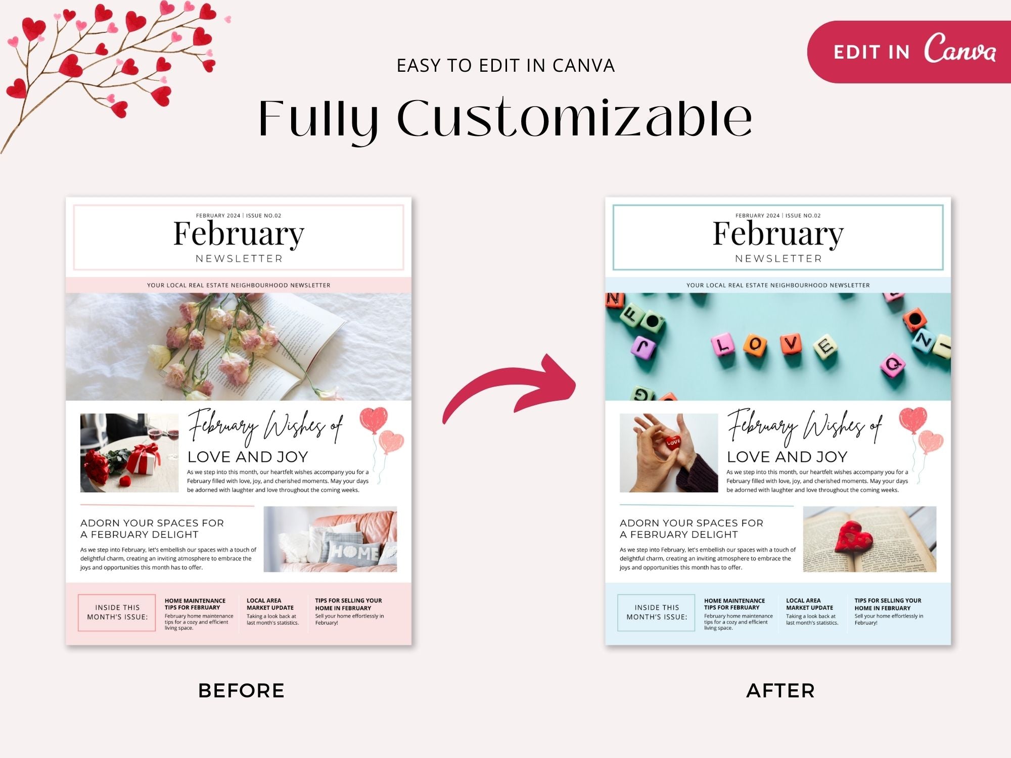 Minimal February Newsletter 2024 - Professionally designed real estate newsletter template with a clean and modern aesthetic.