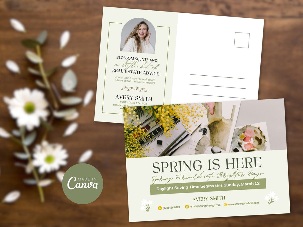 Spring is Here Postcard - Professionally designed real estate postcard celebrating the arrival of spring.