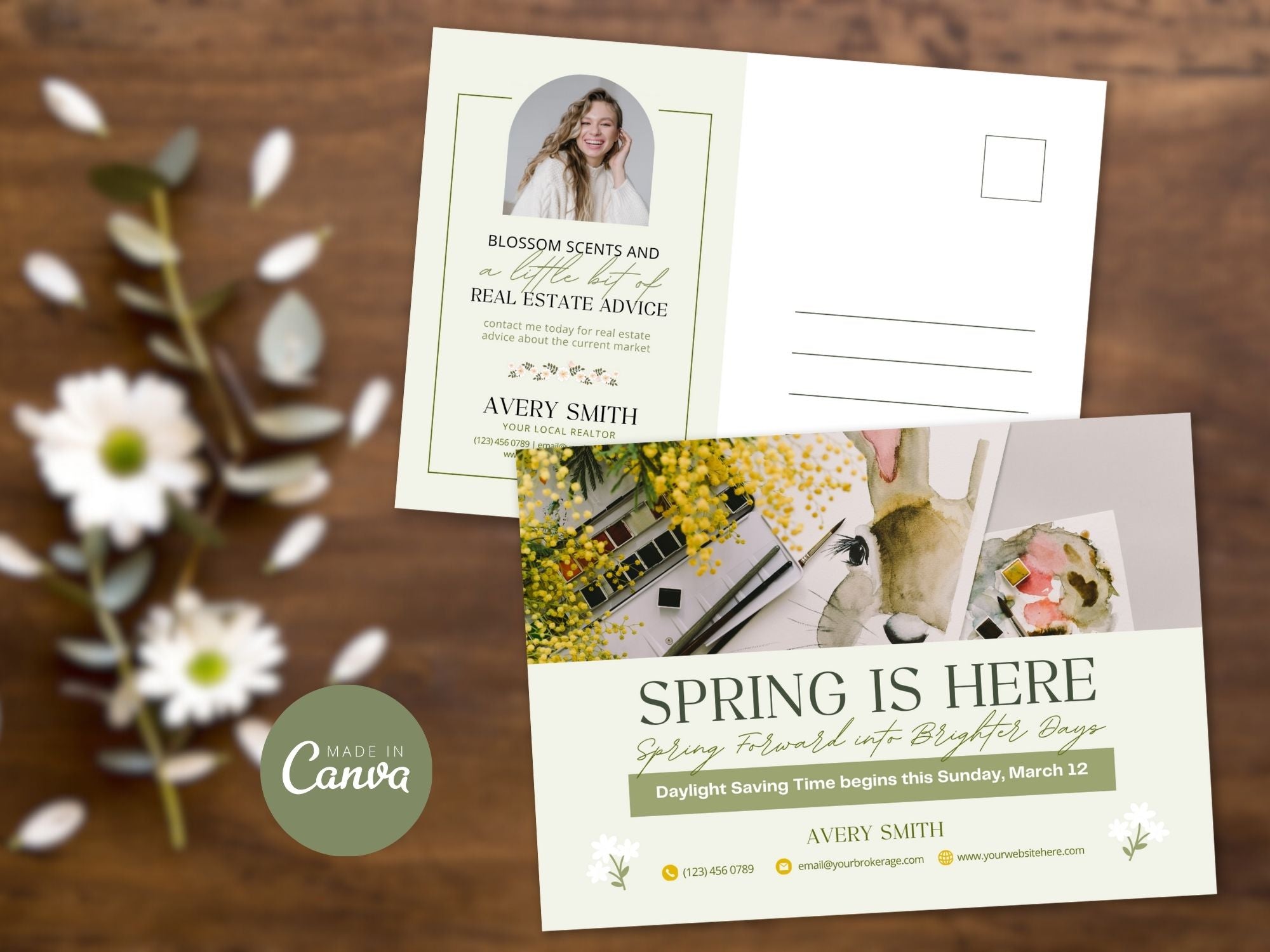 Spring is Here Postcard - Professionally designed real estate postcard celebrating the arrival of spring.