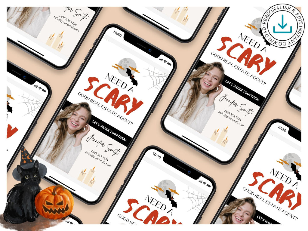 Scary Good Real Estate Agent Digital Halloween Card - Creatively designed digital card combining spooky fun with a professional touch for a unique and engaging way to express seasonal wishes during the Halloween season