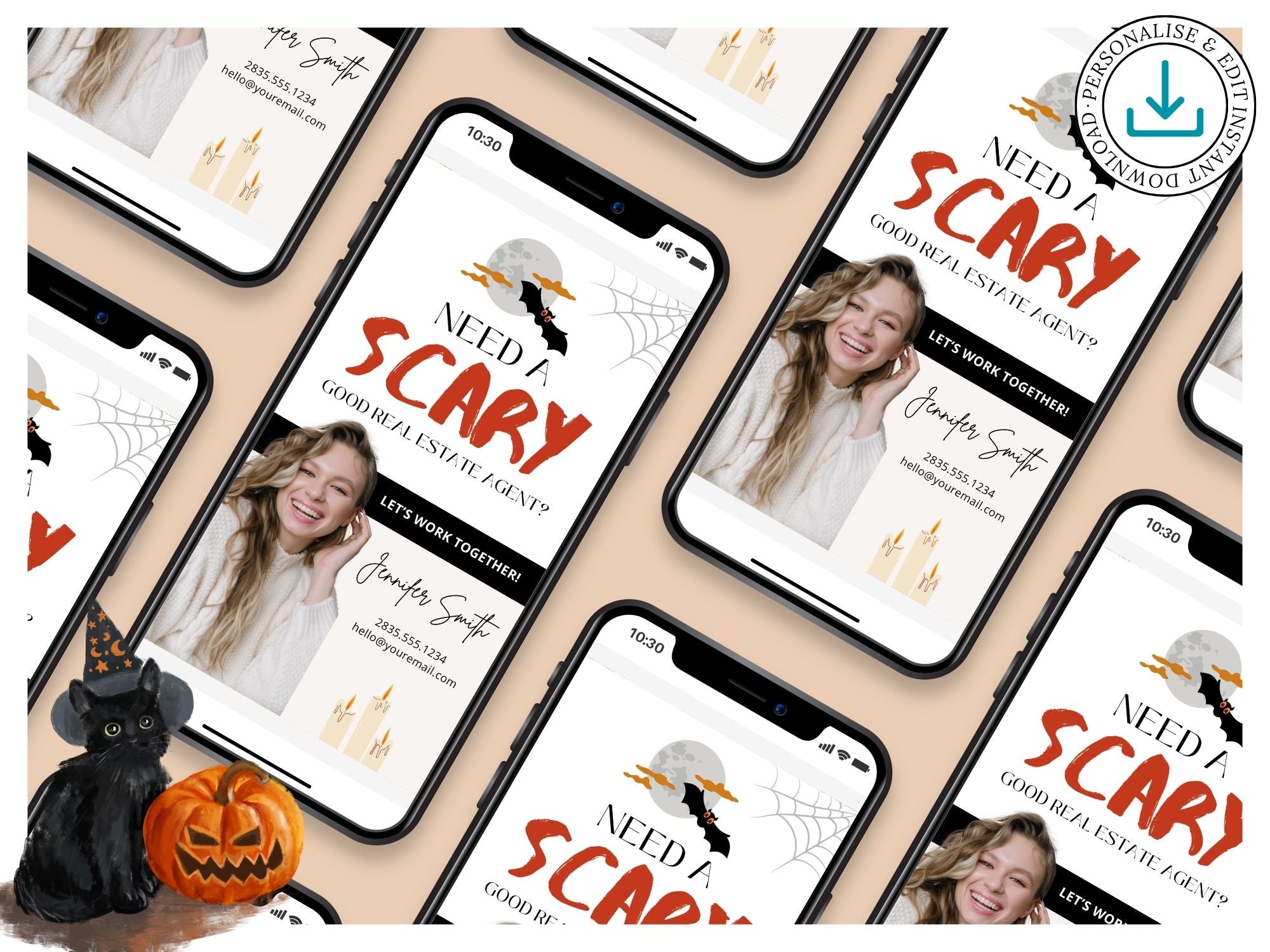 Scary Good Real Estate Agent Digital Halloween Card - Creatively designed digital card combining spooky fun with a professional touch for a unique and engaging way to express seasonal wishes during the Halloween season