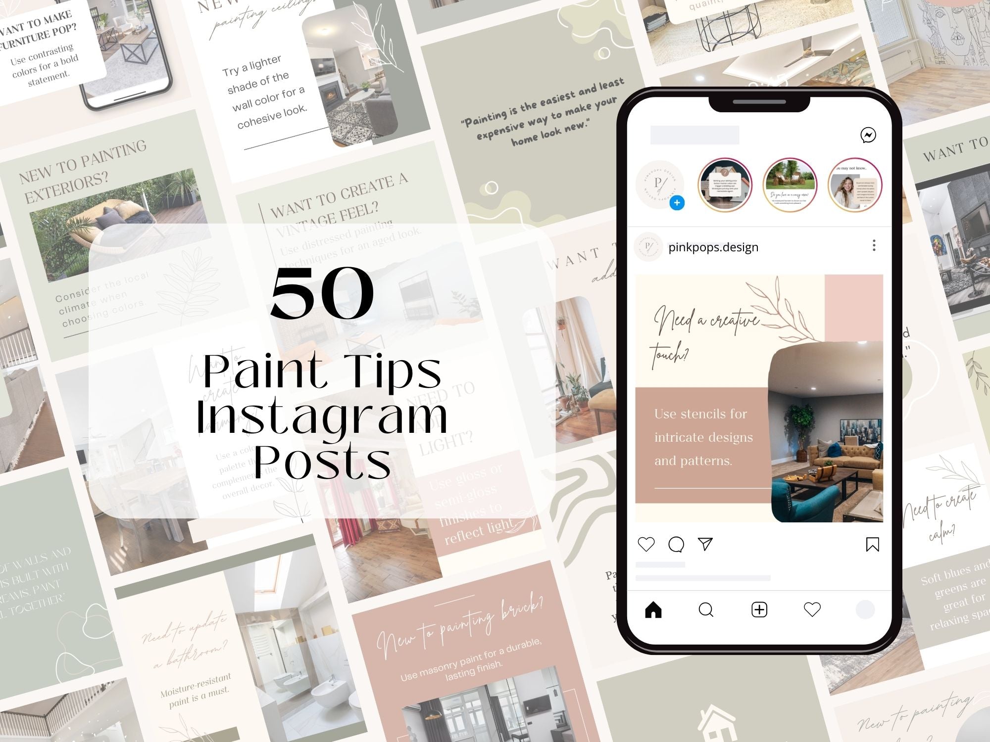 50 Paint Tips Instagram Posts Vol 01 - Vibrant templates offering essential painting advice.