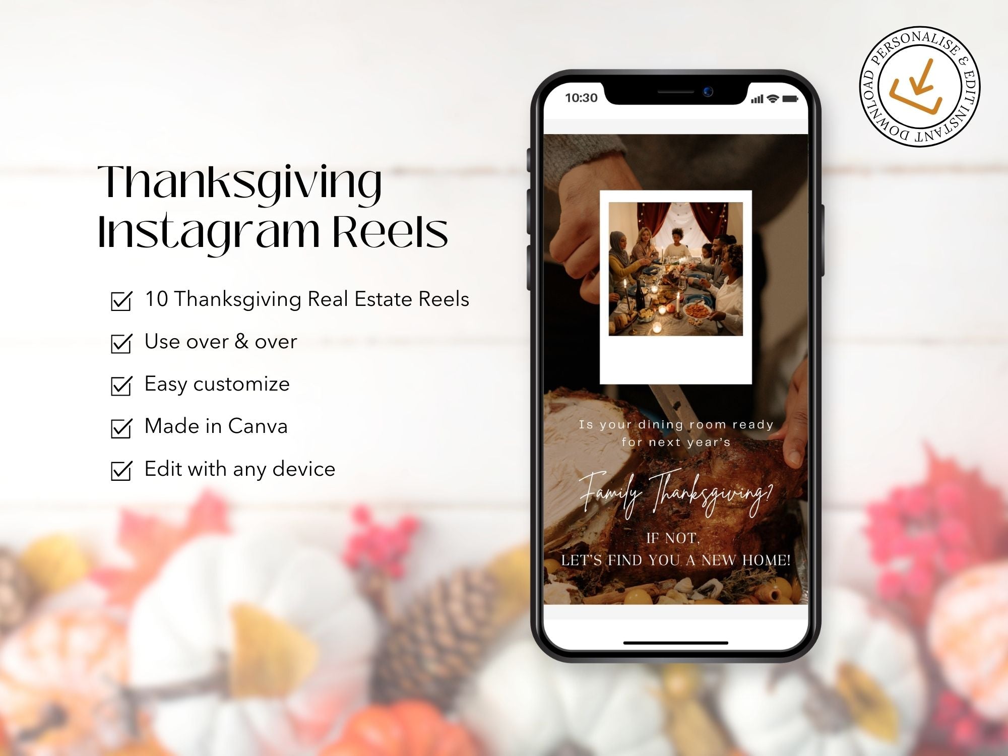 Thanksgiving-themed real estate Instagram reels offering holiday content for realtors.