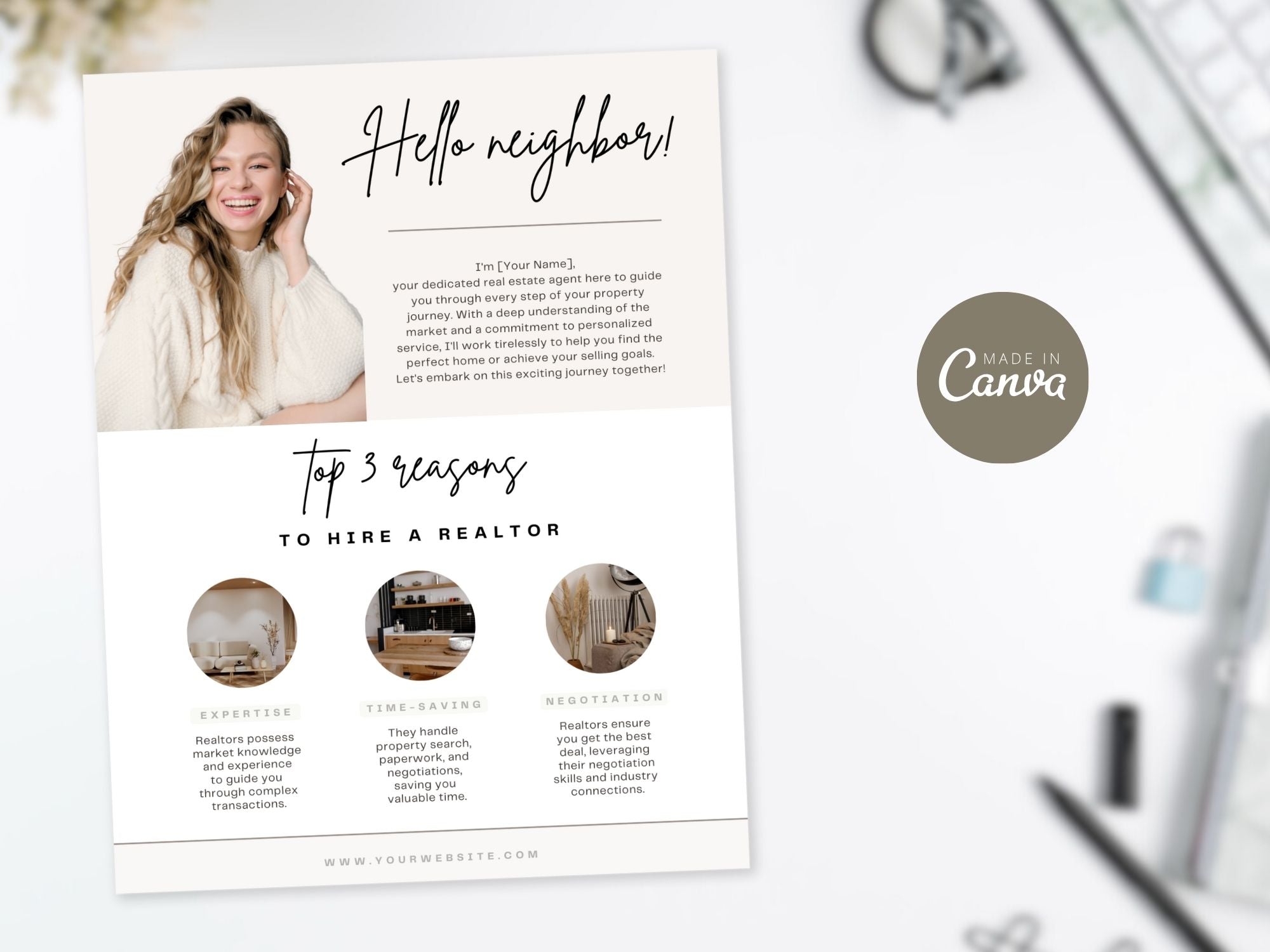 Work With Realtor Bundle - Essential marketing tools for realtors including postcard, flyer, and textable.