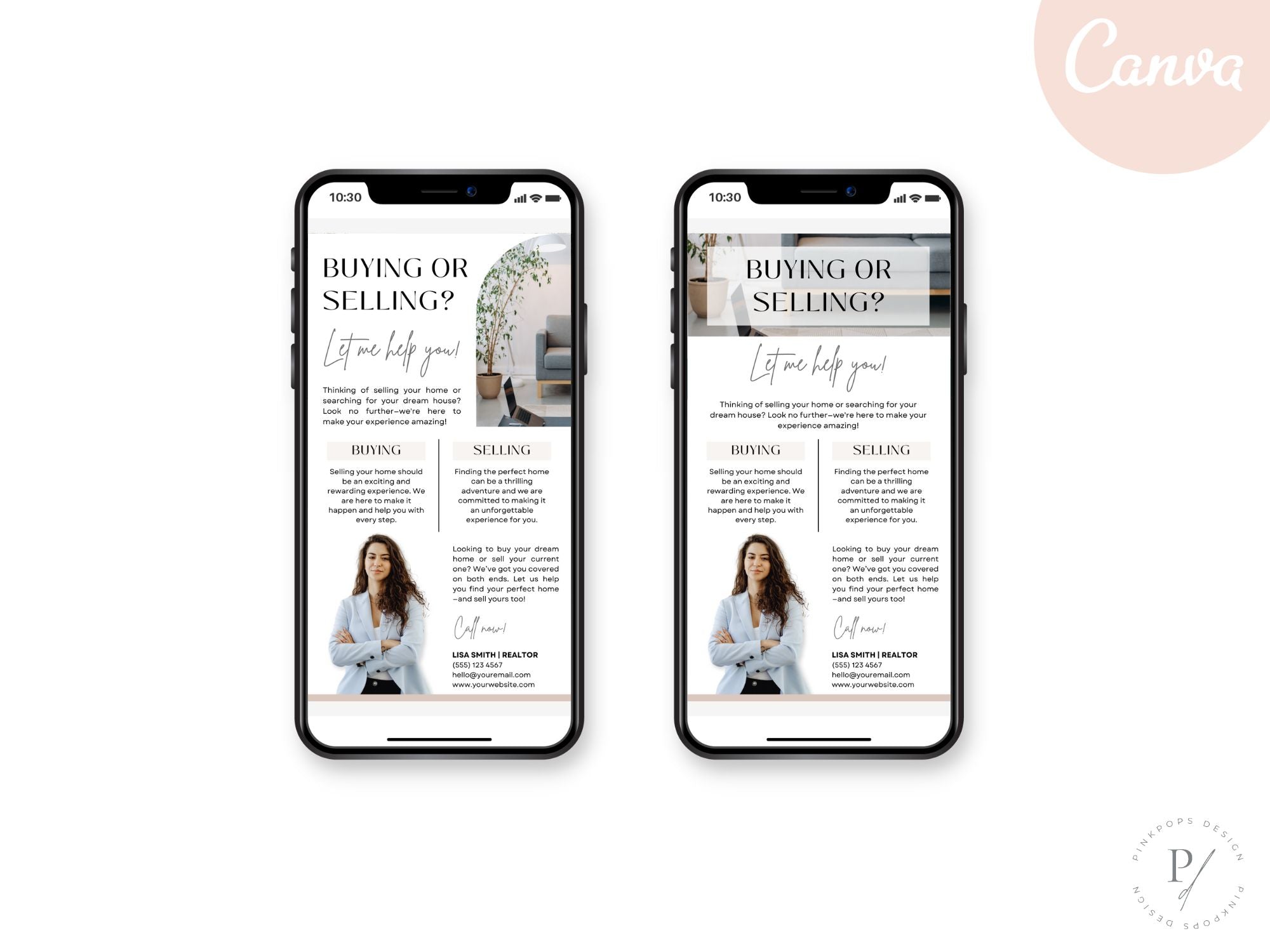Real estate marketing bundle including postcard, brochure, textable message, and letter for buying or selling properties.