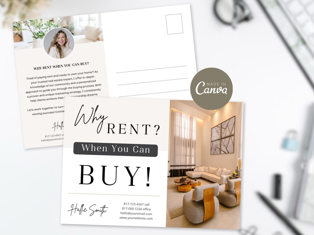 Rent Vs Own Postcard Vol 01- Showcasing the advantages of homeownership.