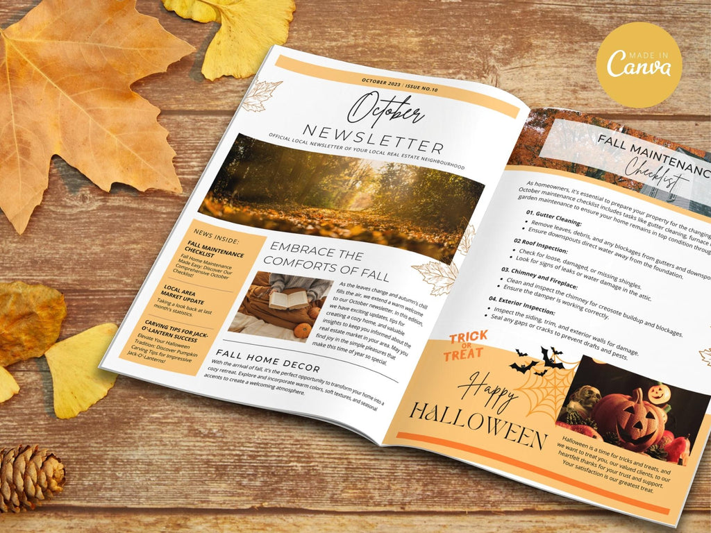 Real Estate Minimal October Newsletter 2023 - Clean and concise newsletter template for simplifying October communications, delivering important updates, expressing seasonal greetings, and maintaining a professional connection with your real estate audience.