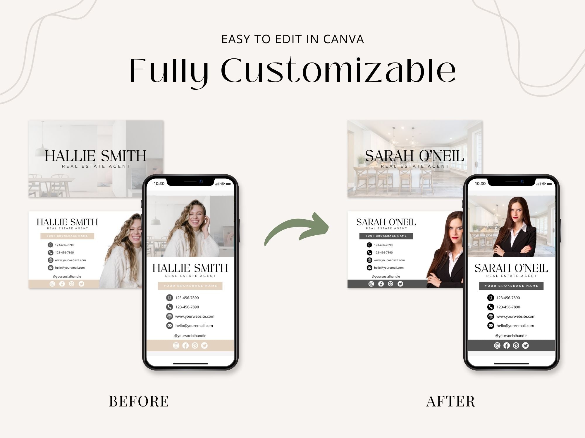 Real Estate Beige Business Card Set - Sleek and sophisticated business cards in a timeless beige color scheme for real estate professionals.