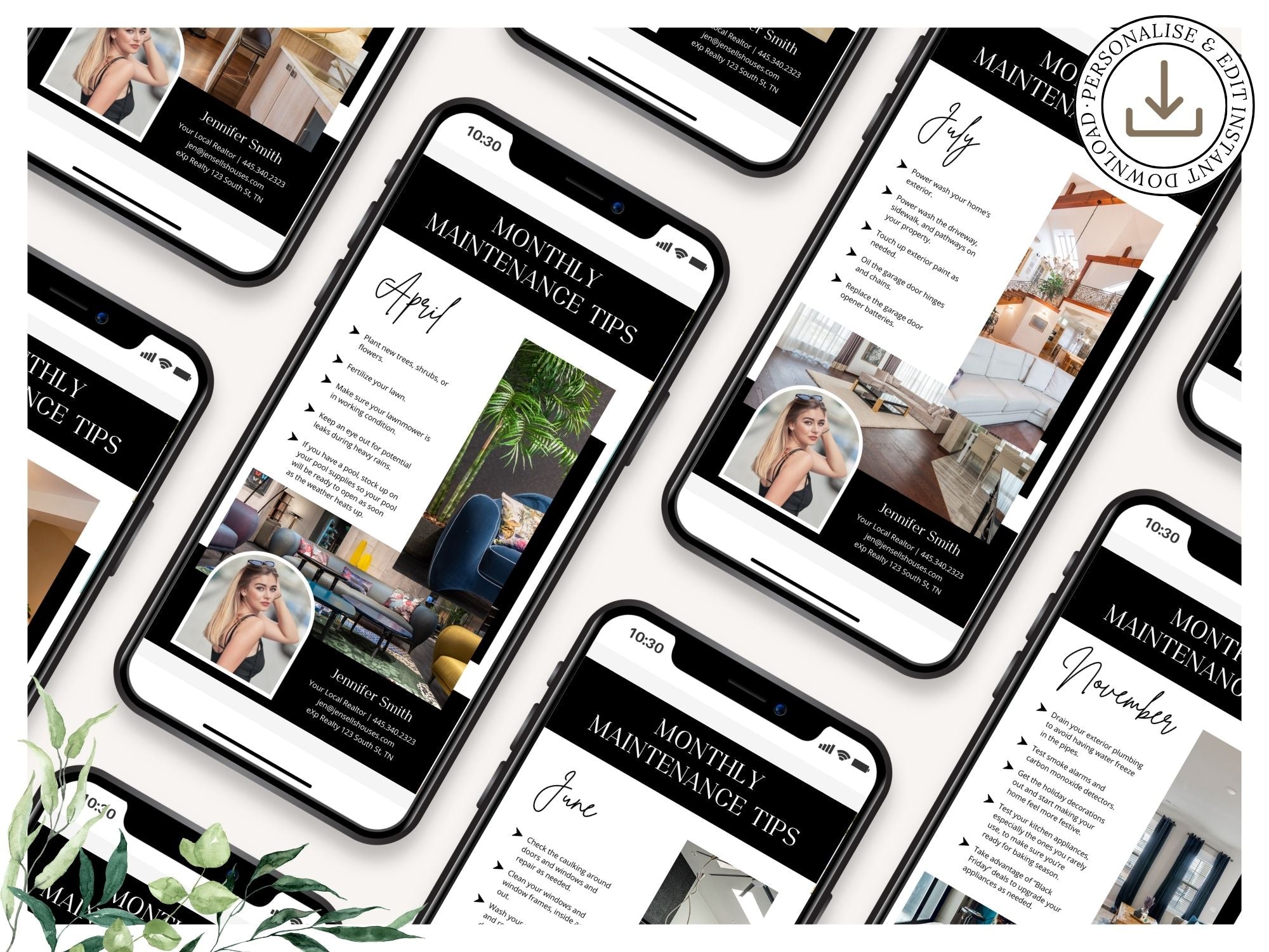 Monthly Maintenance Tips Textable Vol 01 - Easy-to-share templates offering valuable home maintenance advice.