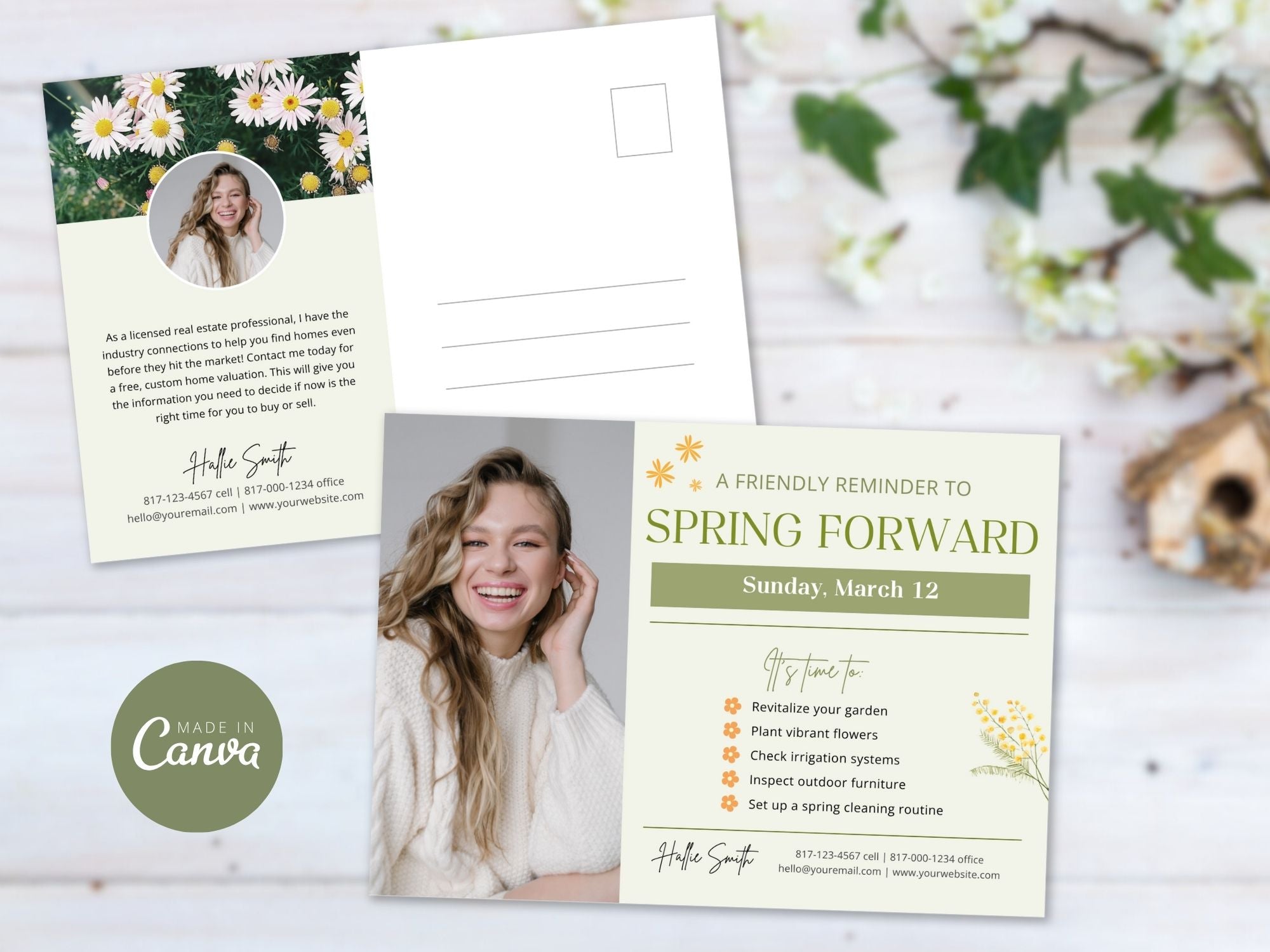 Spring Forward Reminder Postcard - Professionally designed real estate postcard for a timely reminder of daylight saving time.