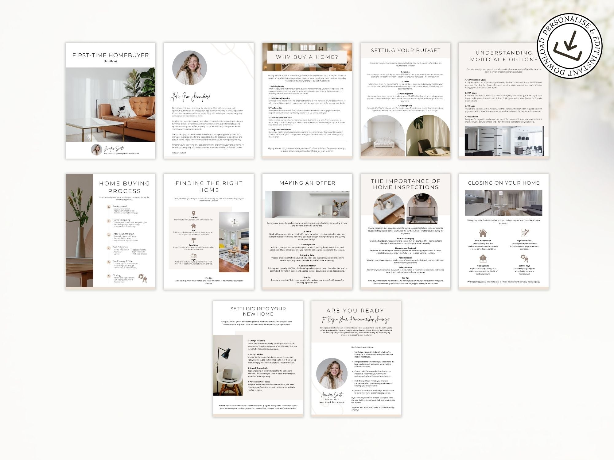 Minimal First Time Homebuyer Handbook for realtors, guiding new buyers through the home
purchase process.