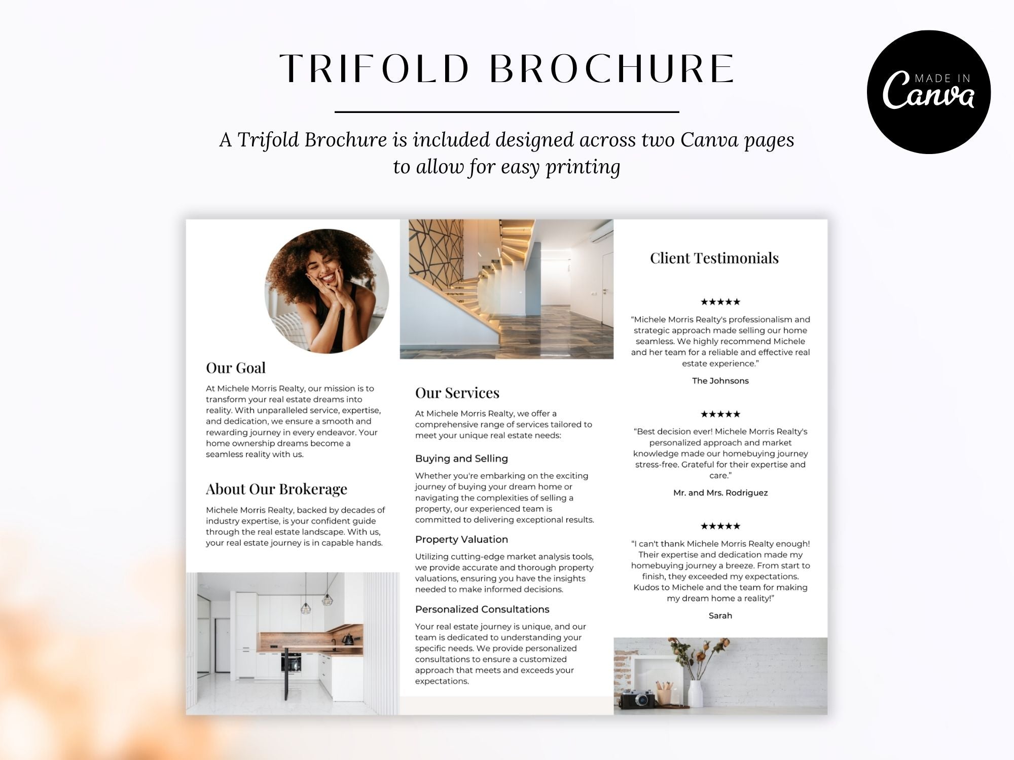 "Why Work With Us" Trifold Brochure - Beige - Professionally designed real estate brochure showcasing the advantages of choosing our services.