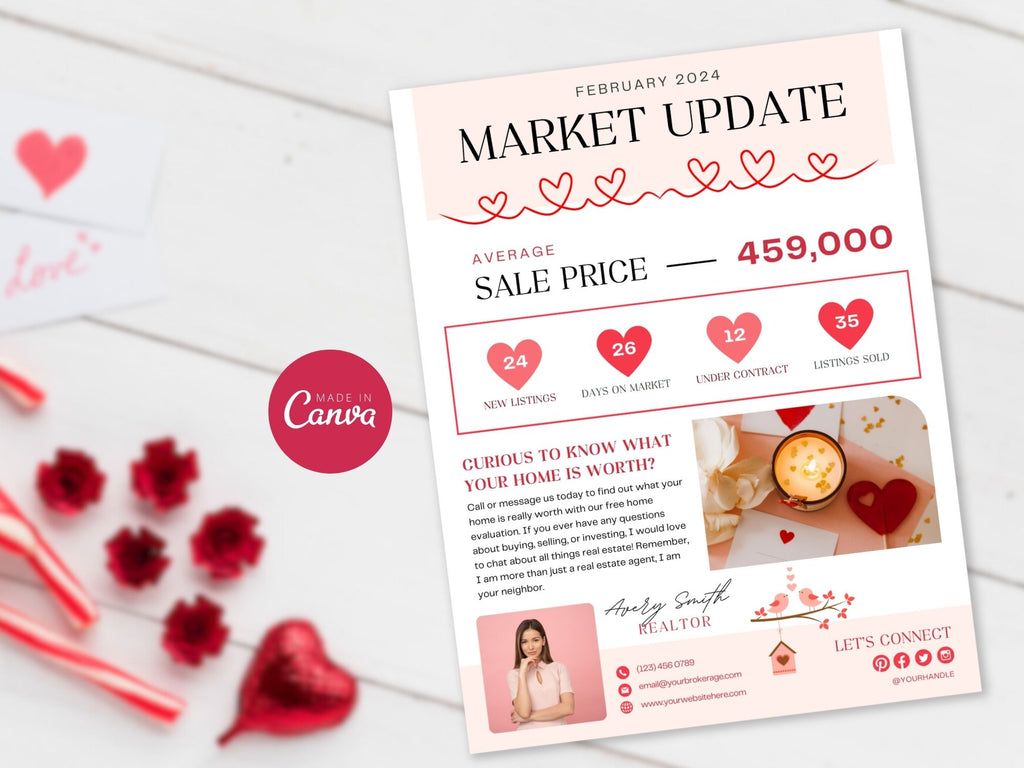 Valentine Market Update Flyer - Professionally designed real estate flyer with Valentine's charm for effective client communication.