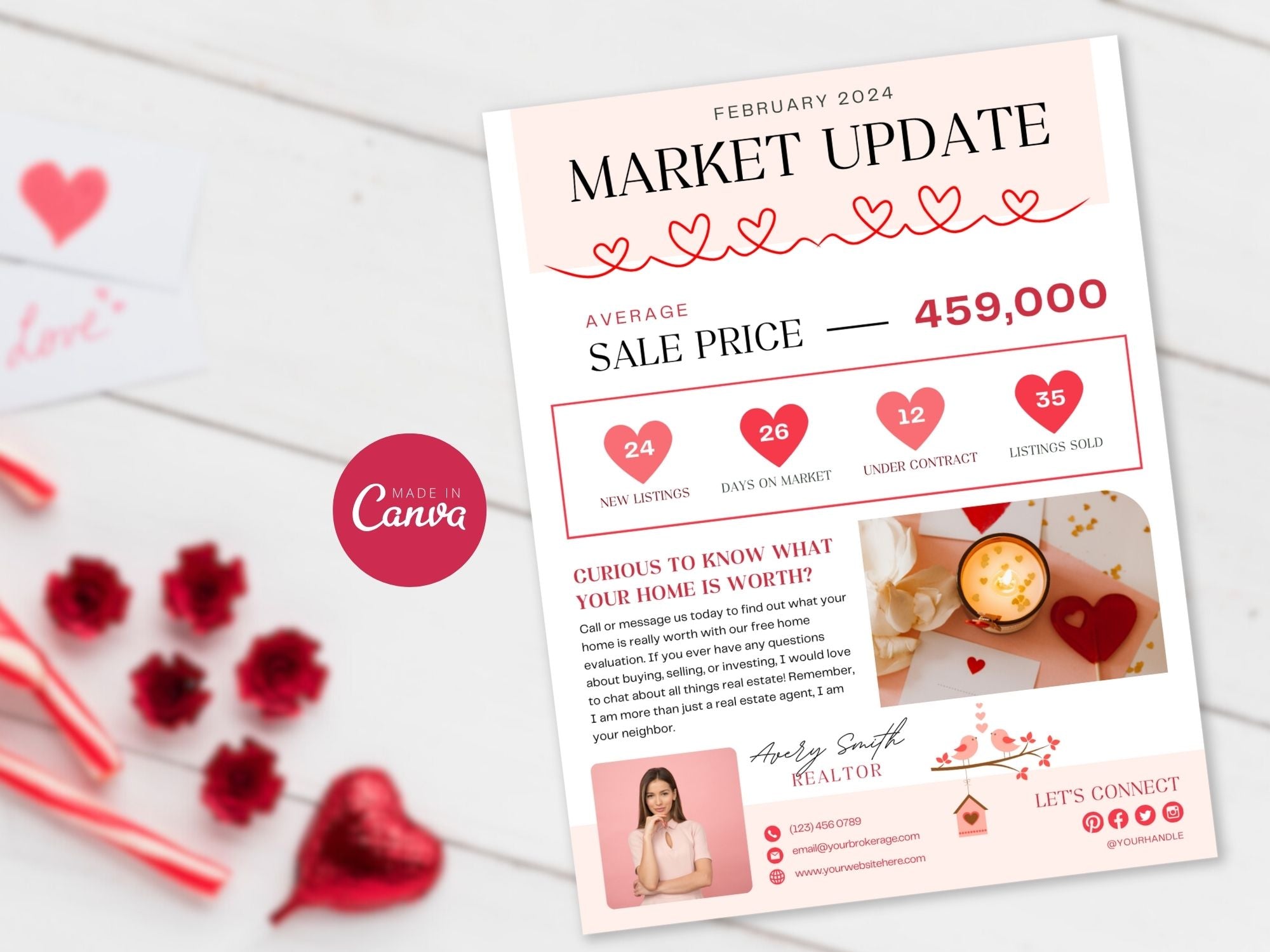 Valentine Market Update Flyer - Professionally designed real estate flyer with Valentine's charm for effective client communication.