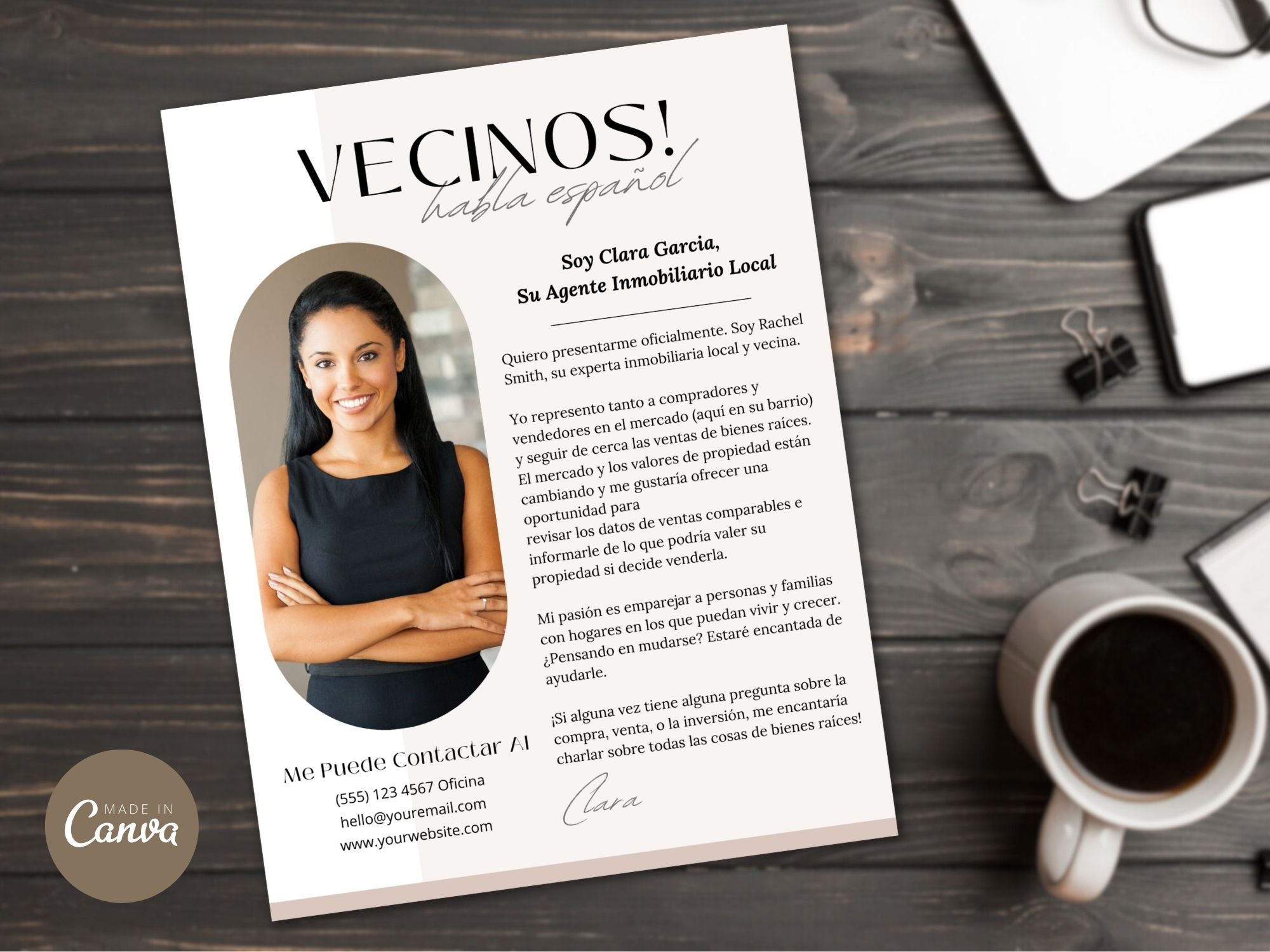 Real Estate 'Hello Neighbors' Letter in Spanish Vol. 01 - Build strong connections in your neighborhood with a personalized introduction of your real estate services.