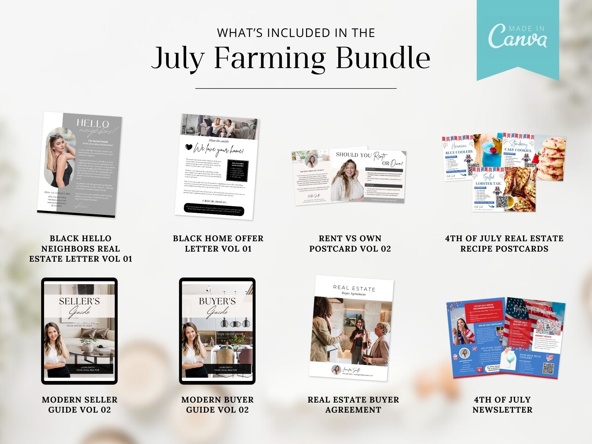 Real Estate July Farming Bundle - Comprehensive marketing materials for real estate farming campaigns.