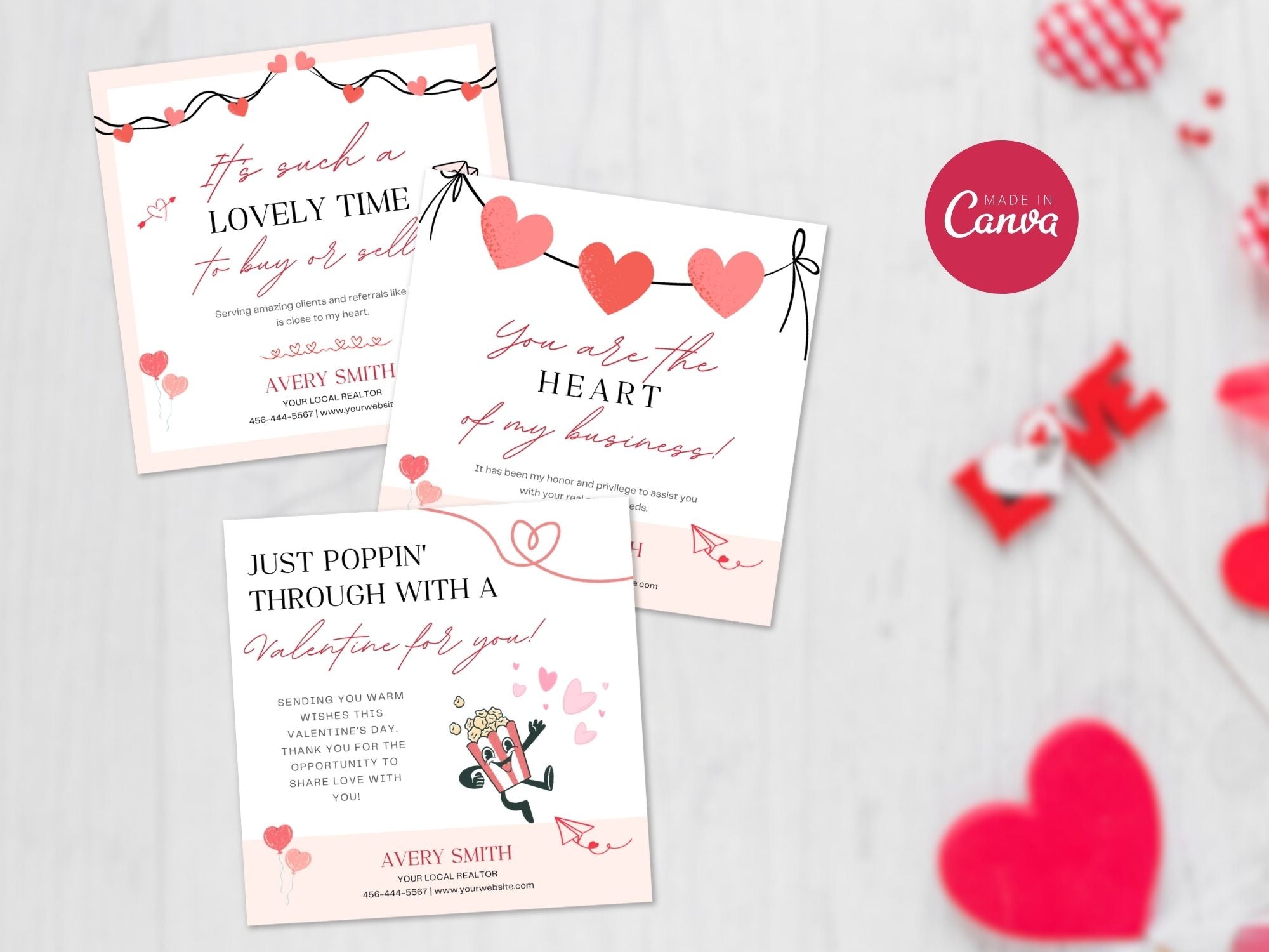Valentine Pop By Tags Bundle - SQUARE - Professionally designed real estate gift tags with a touch of Valentine's charm.