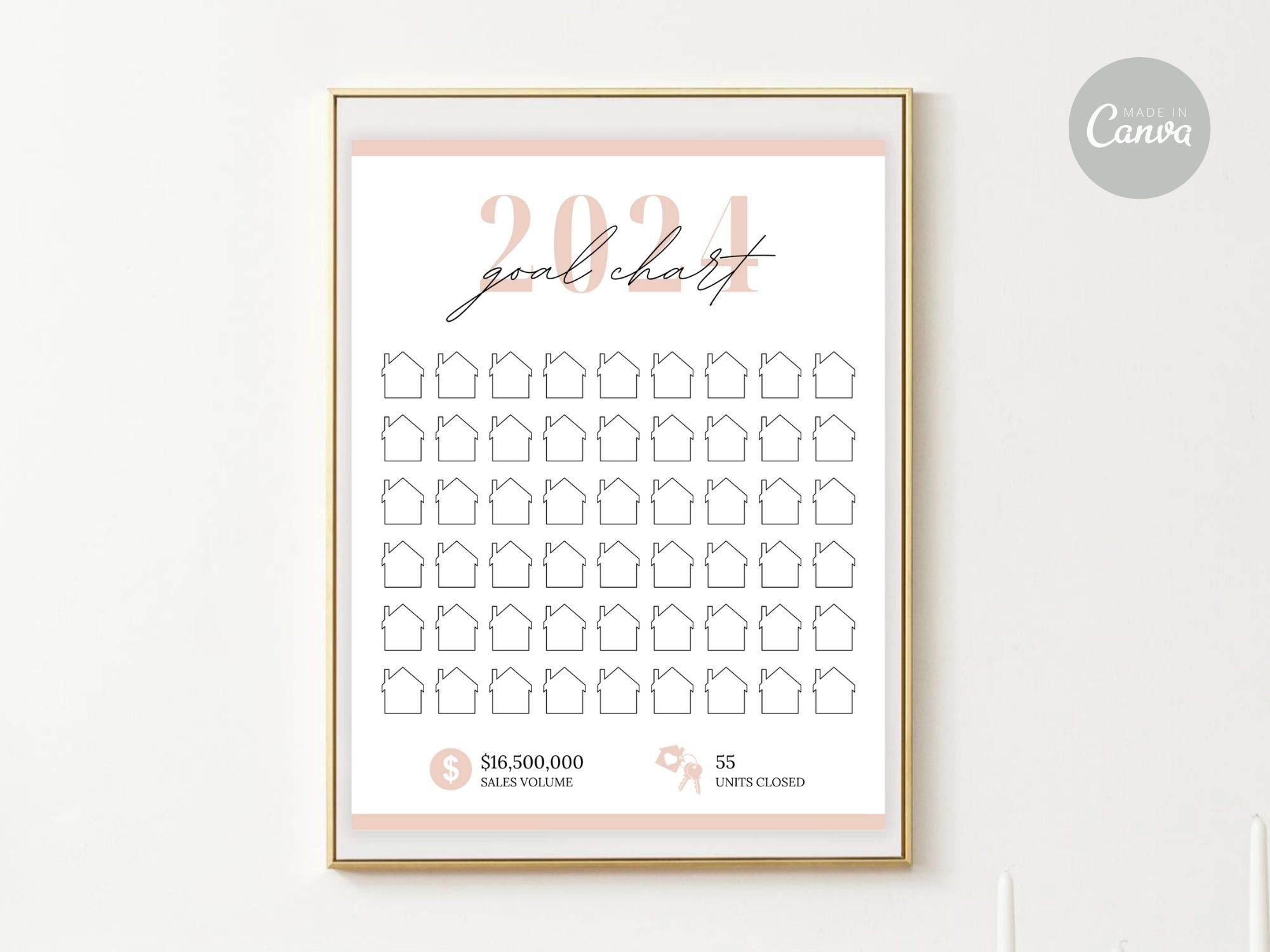 Real Estate Blush Pink 2024 Realtor Goal Chart - Visually appealing chart for goal setting and tracking in a sophisticated blush pink theme, providing a motivational and elegant tool for achieving real estate milestones