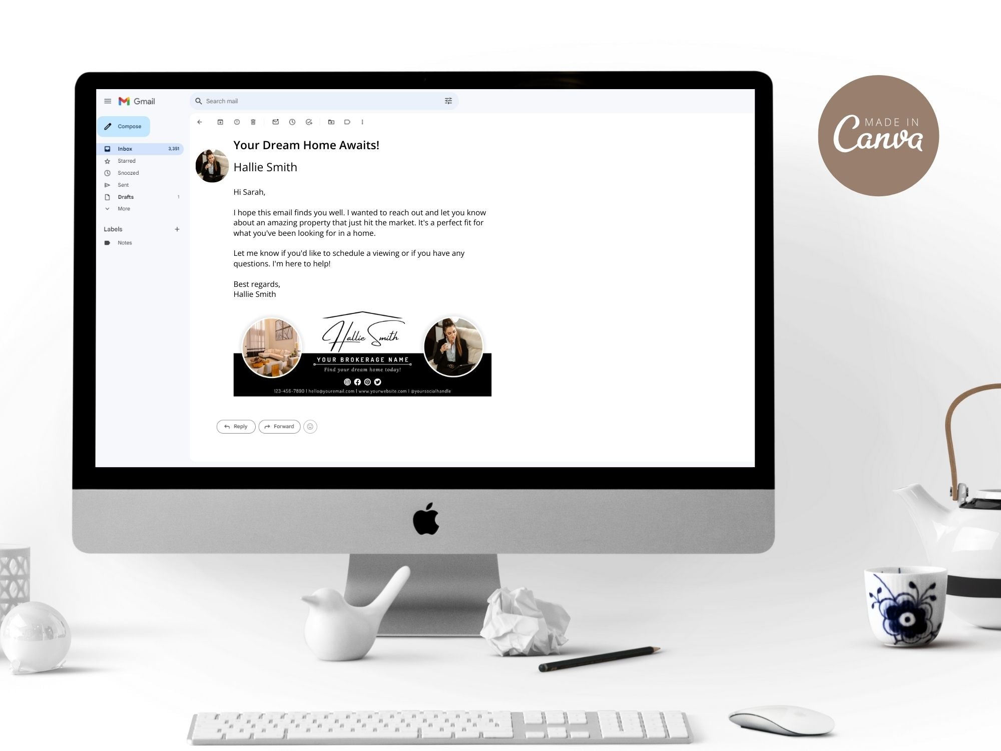 Real Estate Black Email Signature Vol 01 - Sleek and minimalist email signature for real estate professionals.