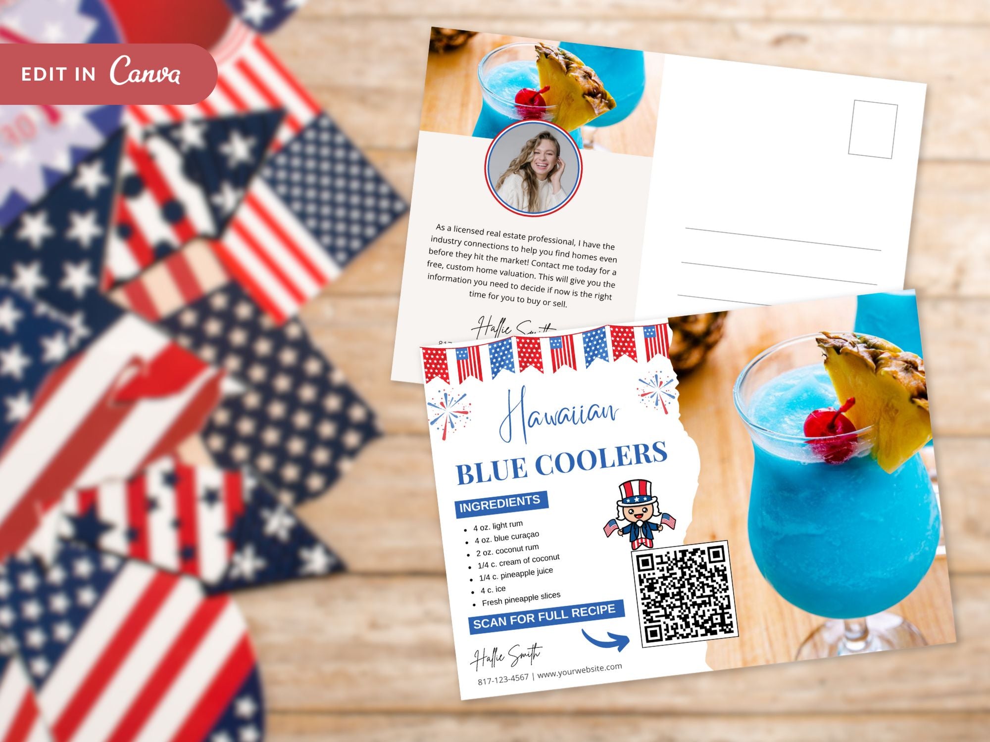 4th of July Real Estate Recipe Postcards - Celebrate Independence Day with delicious recipes and patriotic postcards.
