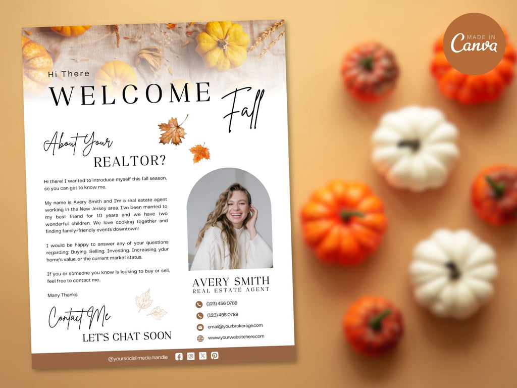 Fall Real Estate Letters Vol 02 with autumn-themed designs for seasonal client outreach.