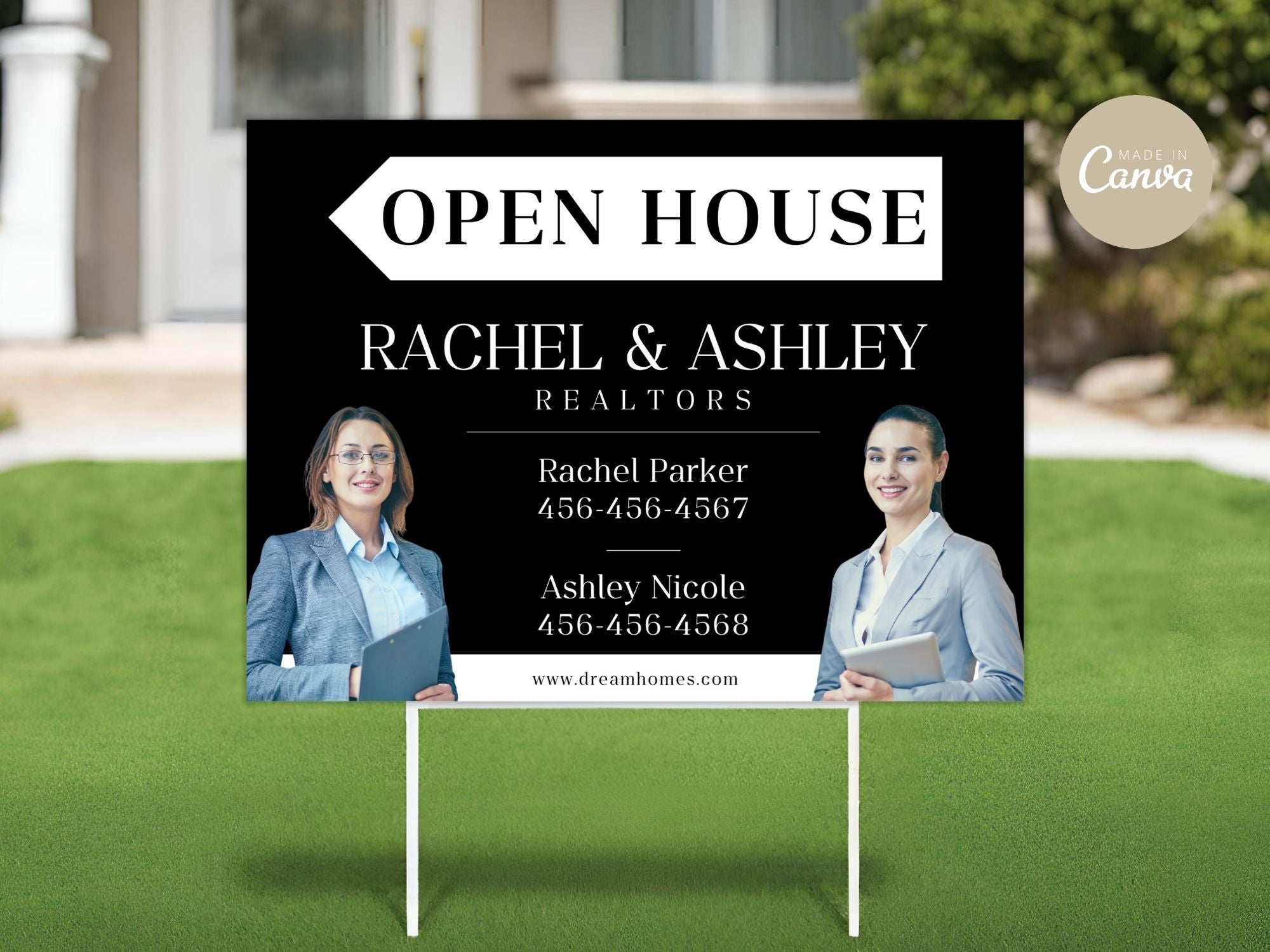Black Multiple Agents Open House Sign (18 x 24)- Sleek and durable sign for promoting open  houses with multiple agents.