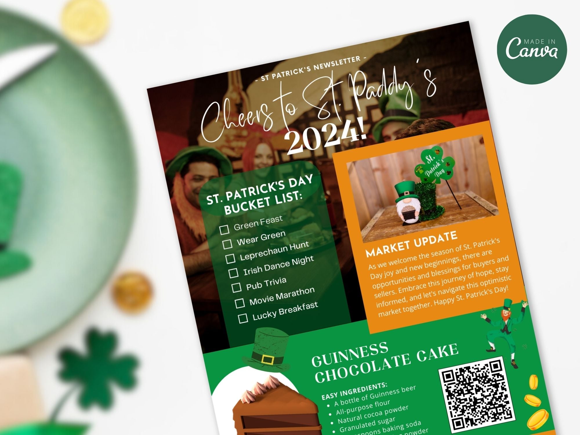 St. Patrick's Newsletter 2024 - Festive and professionally designed real estate newsletter template for March communication.