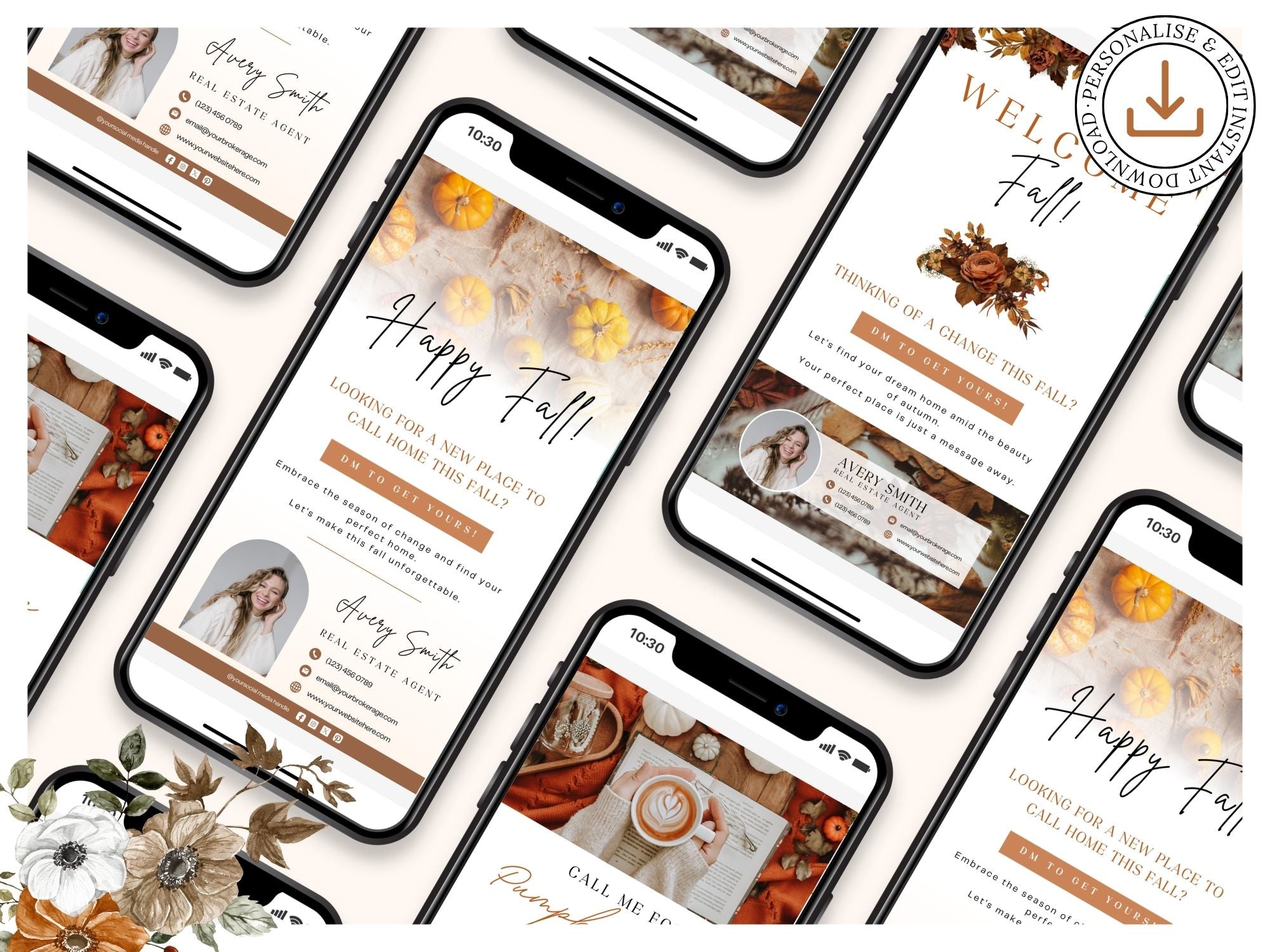 Fall Digital Textables Vol 02 - Autumn-themed designs for real estate digital marketing and client engagement.