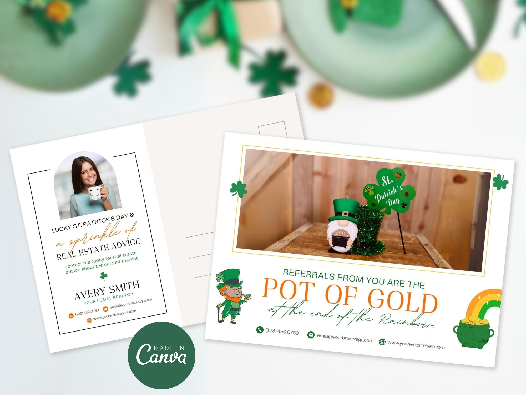 St. Patrick's Day Postcard Bundle - Eye-catching postcards for real estate marketing with Irish-themed charm and professional aesthetics.