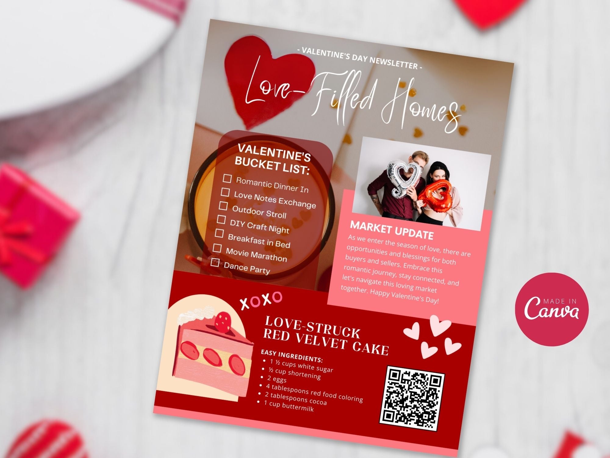 Valentine's Day Newsletter 2024 - Professional real estate newsletter template with romantic design elements.