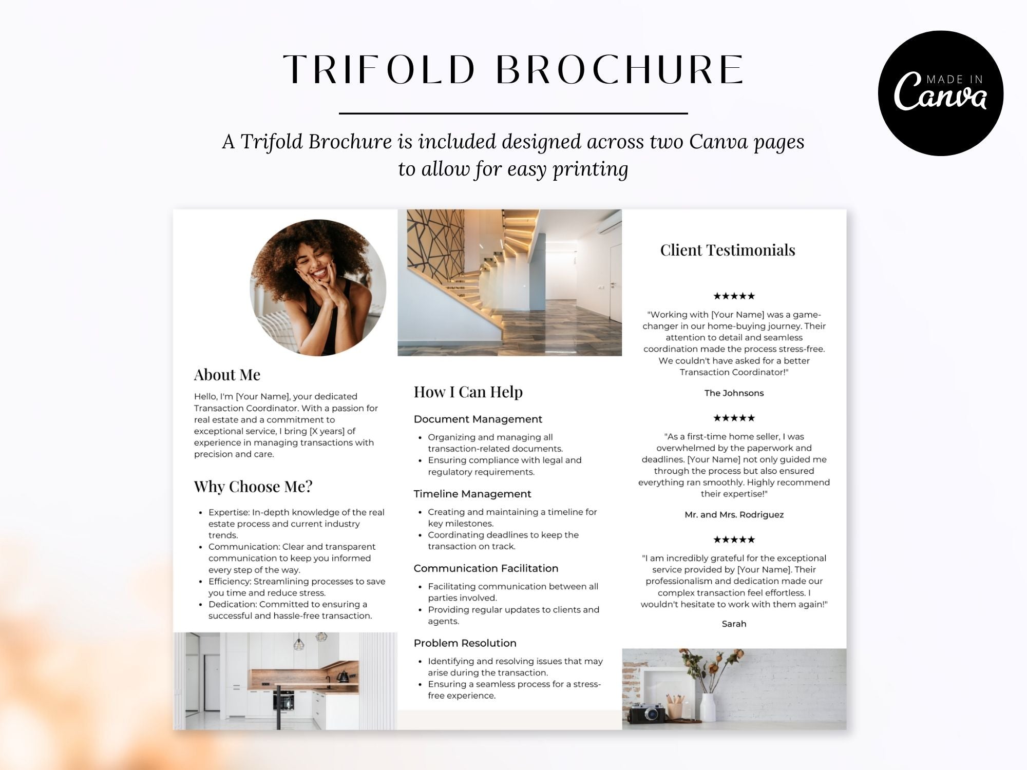 Transaction Coordinator Brochure - Beige - Professionally designed real estate brochure providing an overview of transaction coordination services.