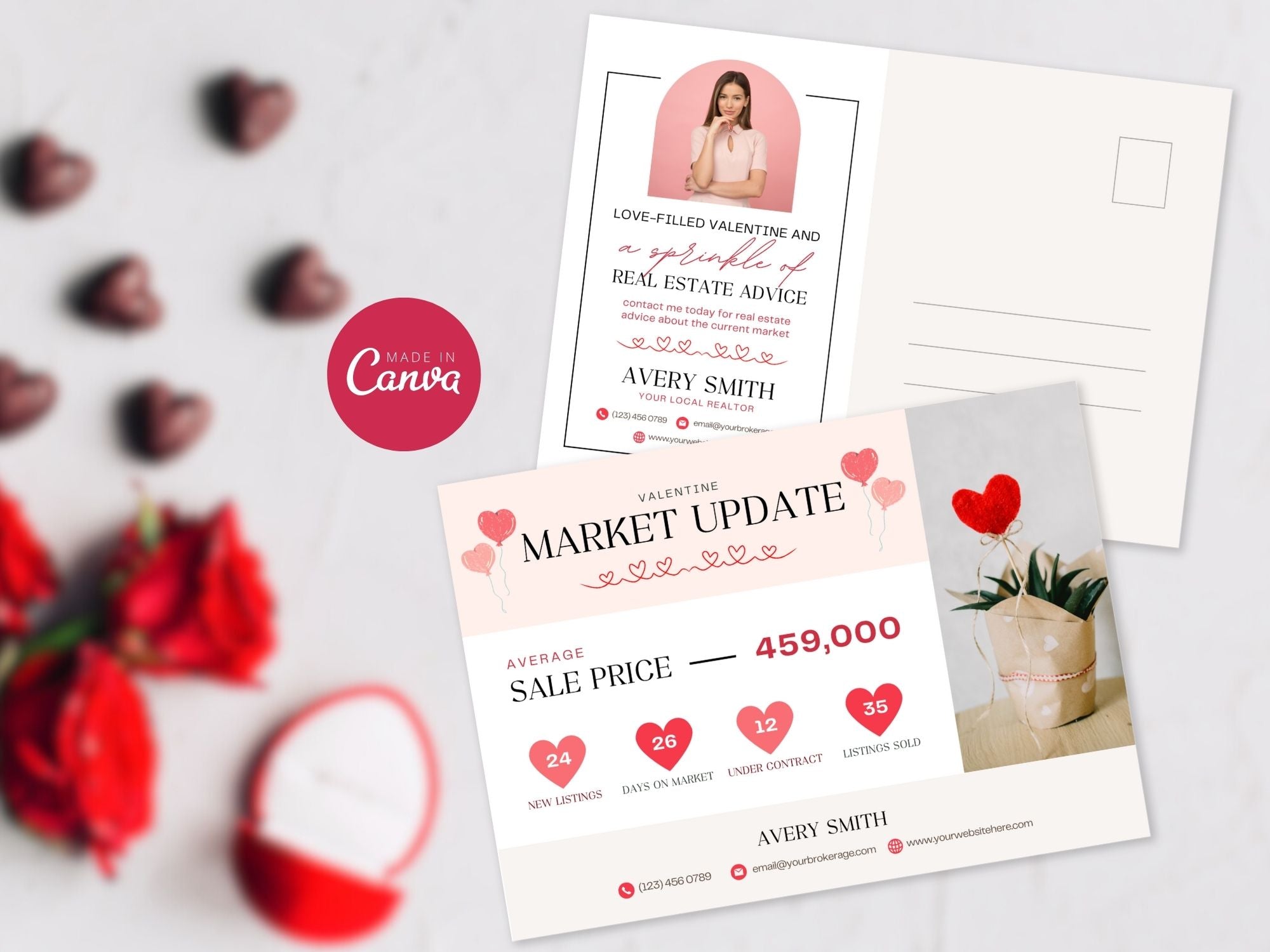 Valentine Market Update Postcard - Professionally designed real estate postcard combining market insights with a touch of Valentine's Day charm.