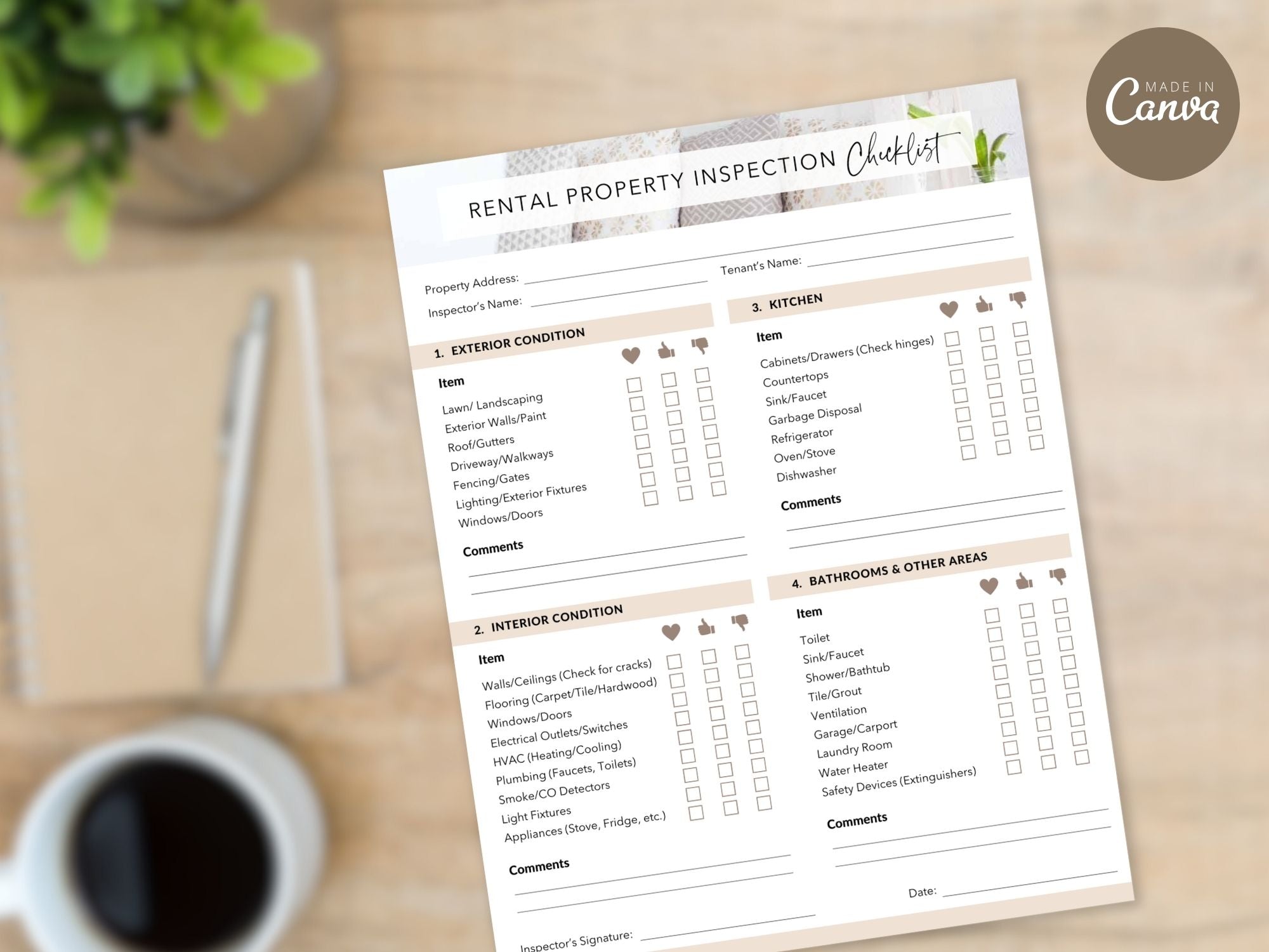 Rental Property Inspection Checklist for landlords and property managers to assess property condition.