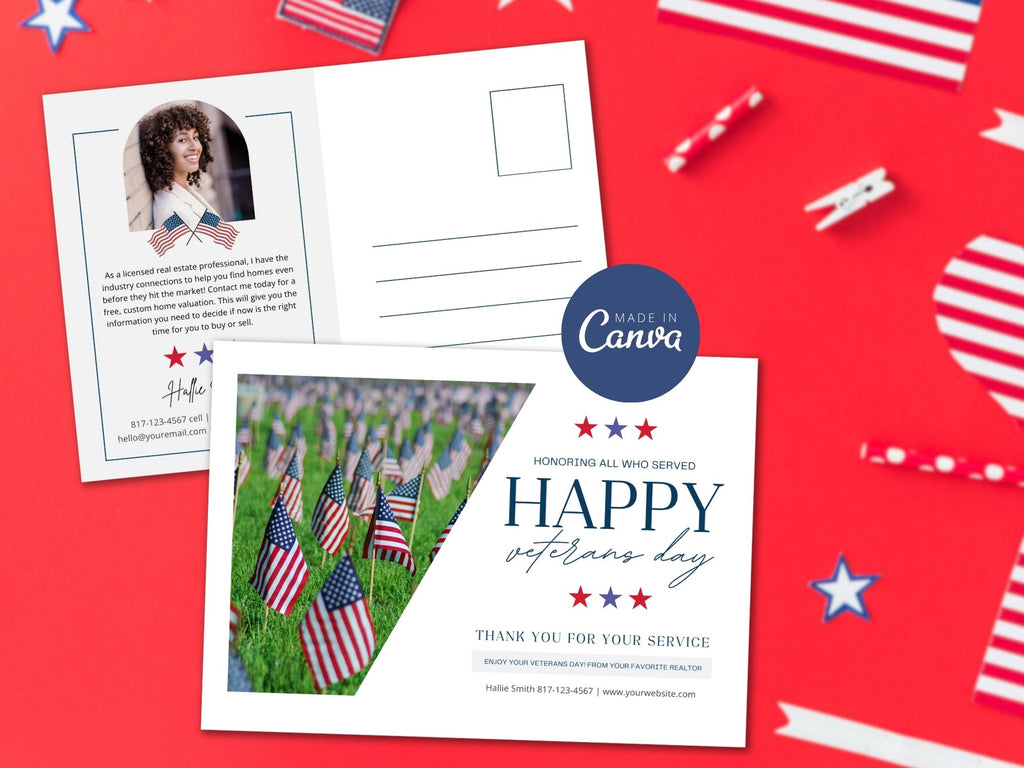 Real Estate Veterans Day Postcard Vol 01 - Specially crafted postcard honoring Veterans Day, expressing gratitude and celebrating service with a beautifully designed real estate marketing card.