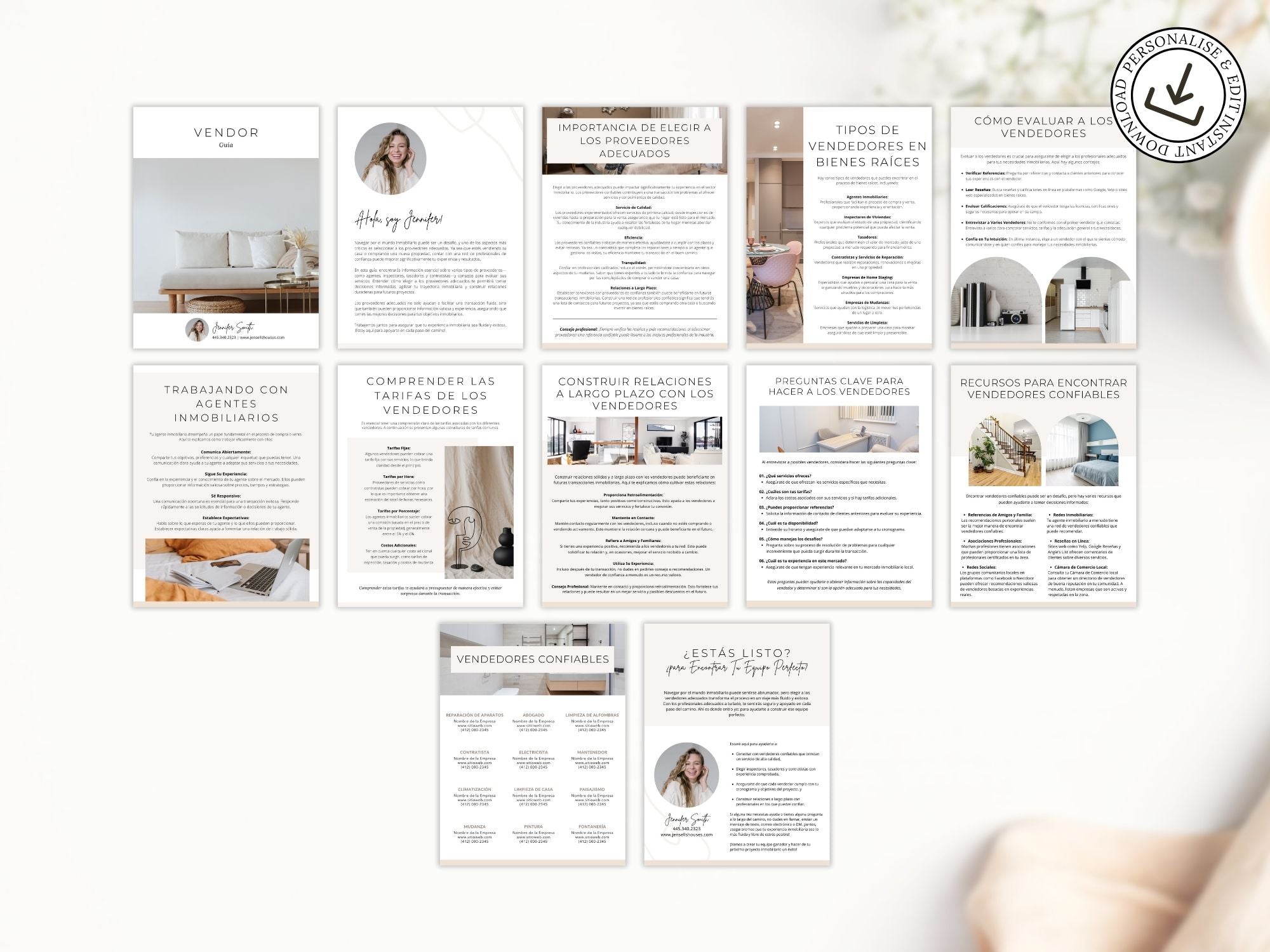 Spanish Minimal Vendor Guide showcasing trusted vendors for real estate clients.