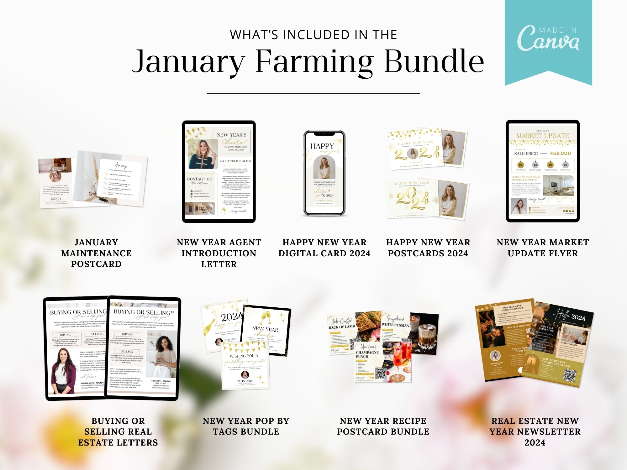 January Farming Bundle - Comprehensive real estate marketing materials for effective neighborhood farming in January.