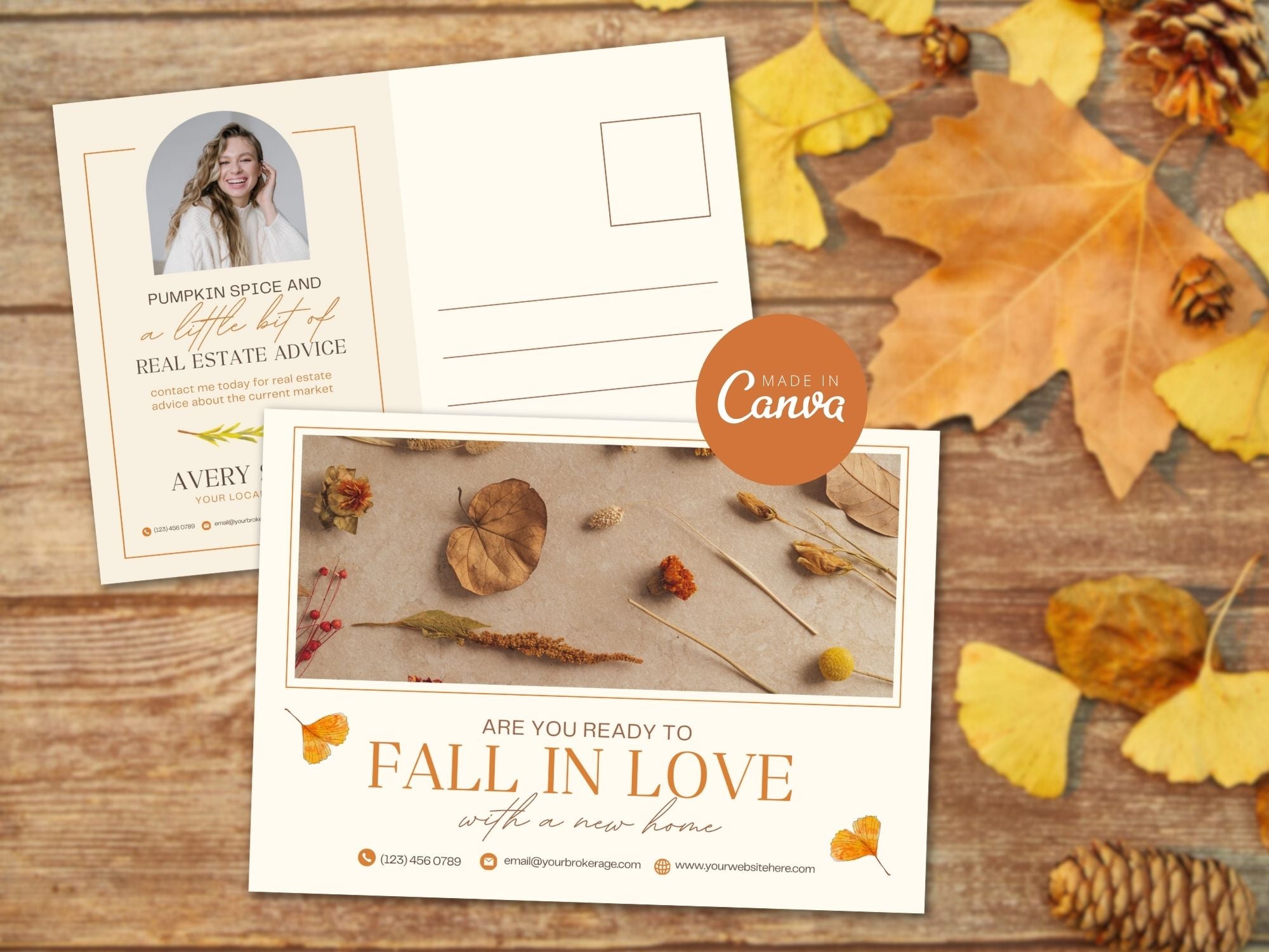 Real Estate Fall In Love Postcard Vol 01 - Charming postcard with autumnal aesthetics and a touch of romance, ideal for expressing warm wishes and fostering client connections during the fall season