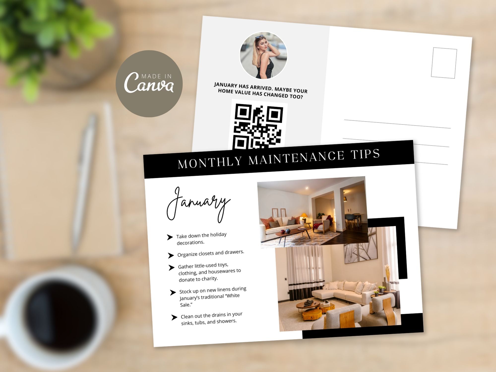 Monthly Maintenance Tips Postcards - Beautifully designed postcards offering valuable home maintenance advice.