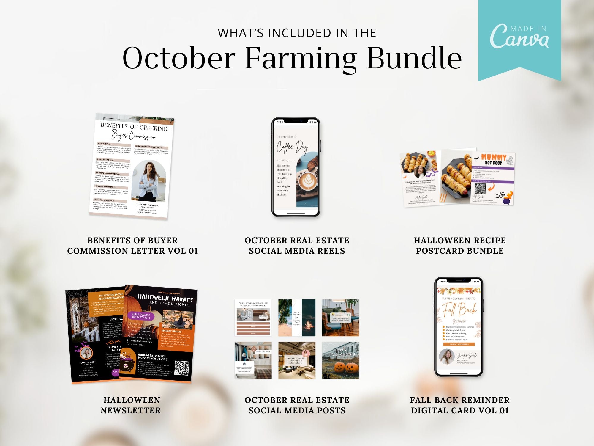 October Farming Bundle with real estate marketing templates for community engagement and outreach.