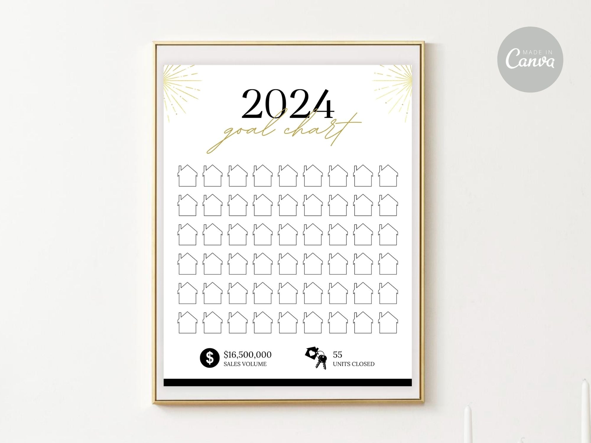 Real Estate Gold 2024 Realtor Goal Chart - Eye-catching chart for goal setting and tracking in a luxurious gold theme, providing a stylish and motivational tool for achieving real estate milestones.