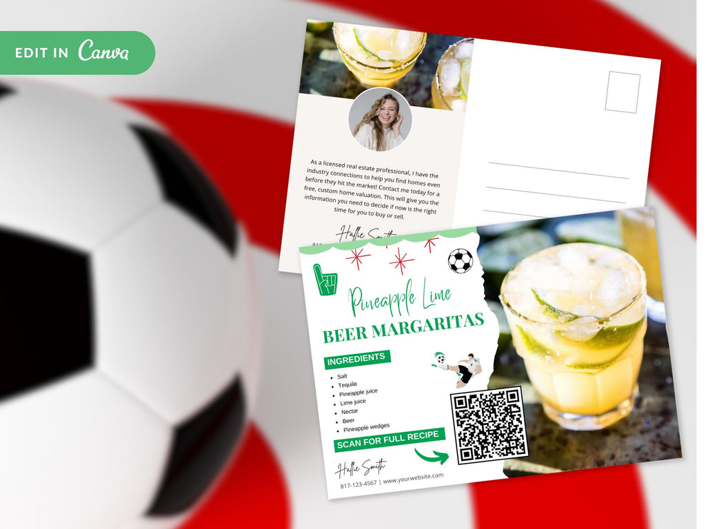Football Season Real Estate Recipe Postcards - Themed postcards with delicious recipes and real estate tips.