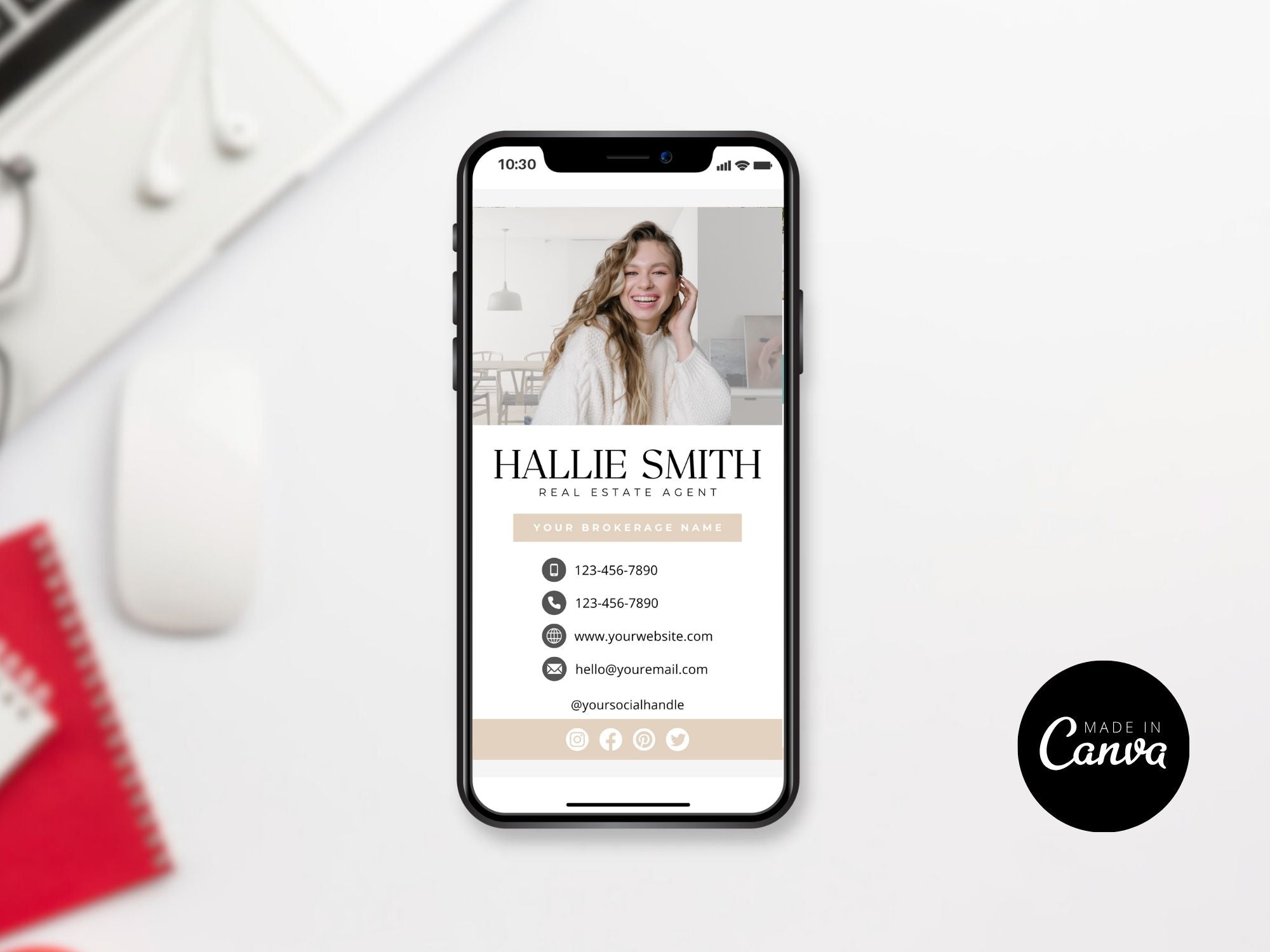 Real Estate Beige Business Card Set - Sleek and sophisticated business cards in a timeless beige color scheme for real estate professionals.