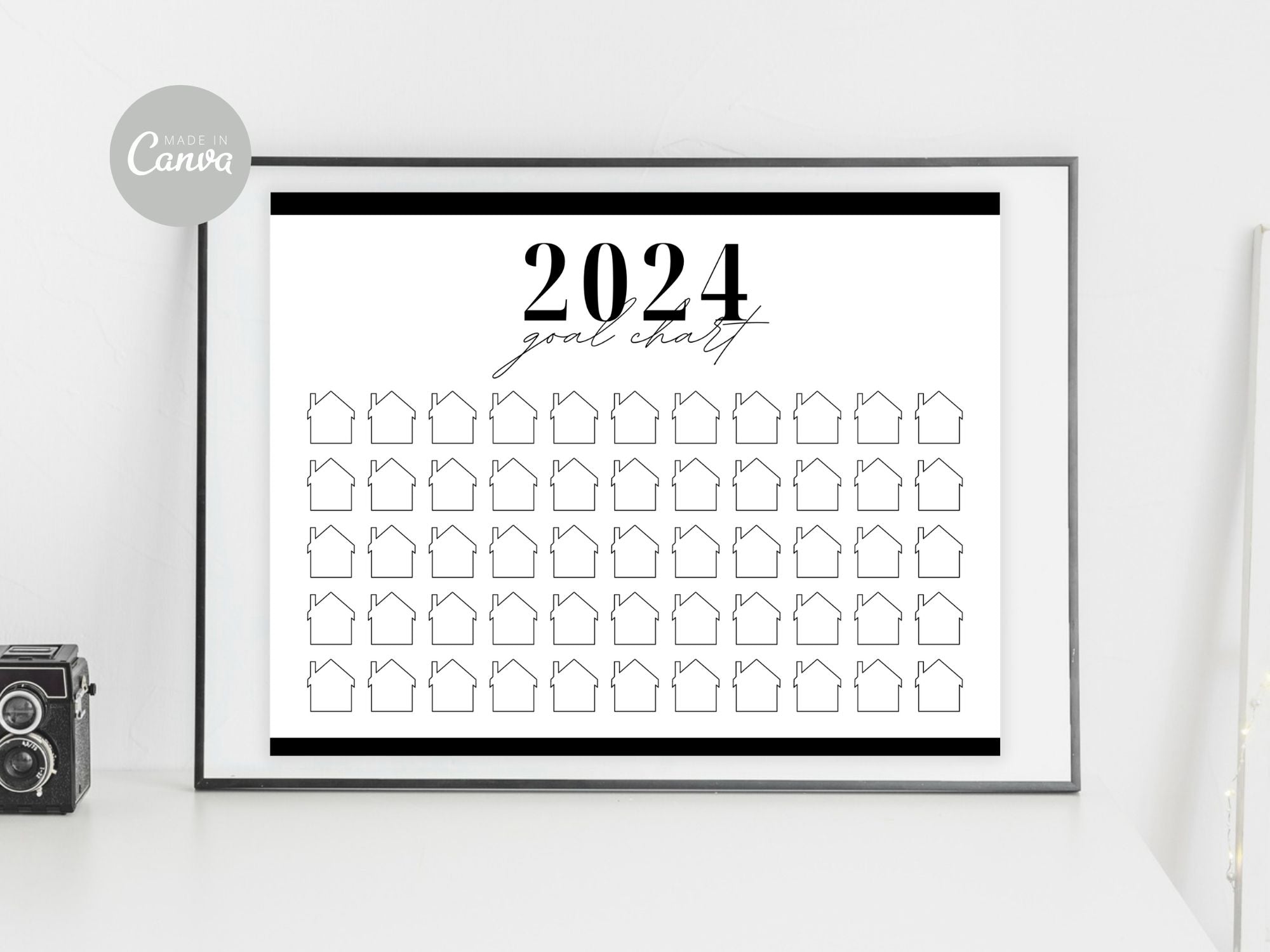 Real Estate Black 2024 Realtor Goal Chart - Sleek and modern chart for goal setting and tracking in a sophisticated black theme, providing a motivational and stylish tool for achieving real estate milestones.