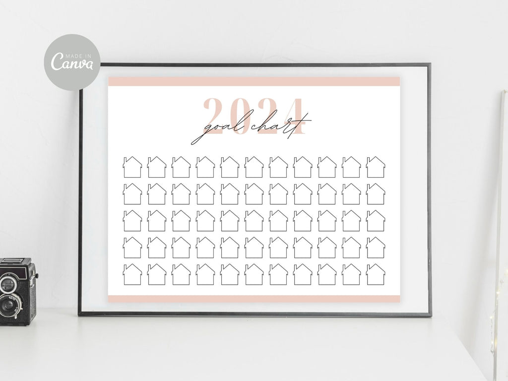 Real Estate Blush Pink 2024 Realtor Goal Chart - Visually appealing chart for goal setting and tracking in a sophisticated blush pink theme, providing a motivational and elegant tool for achieving real estate milestones