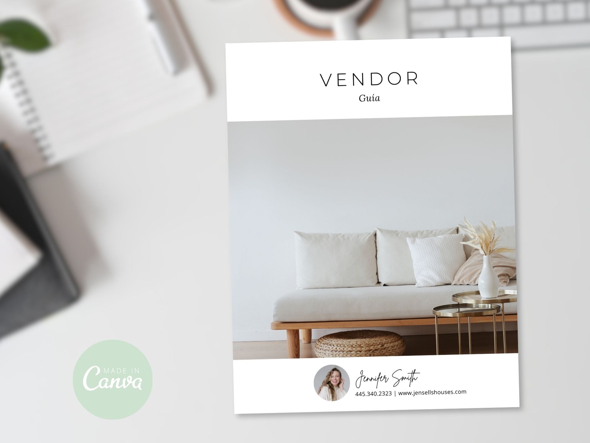 Spanish Minimal Vendor Guide showcasing trusted vendors for real estate clients.
