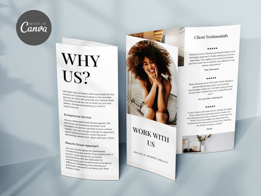 "Why Work With Us" Trifold Brochure - Beige - Professionally designed real estate brochure showcasing the advantages of choosing our services.