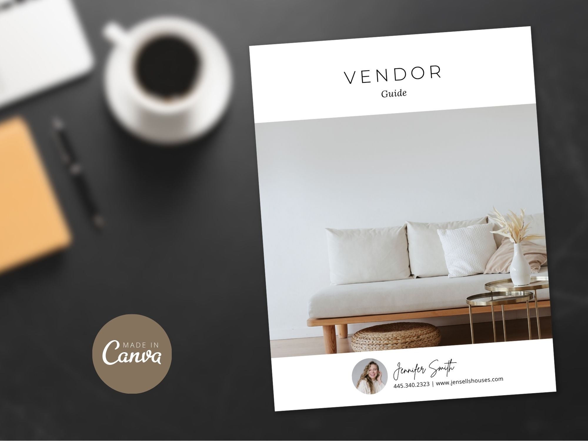Minimal Vendor Guide template for real estate agents featuring trusted local service providers and vendors.