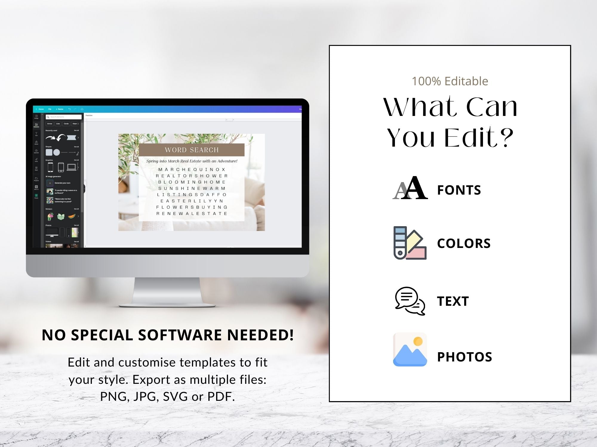 March Word Search Postcard - Professionally designed real estate postcard featuring a fun and interactive March-themed word search.