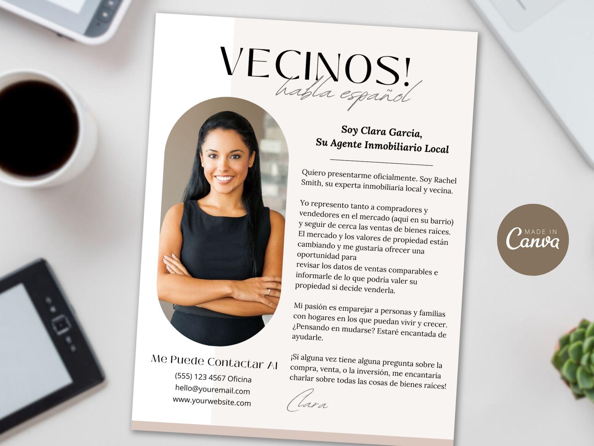 Real Estate 'Hello Neighbors' Letter in Spanish Vol. 01 - Build strong connections in your neighborhood with a personalized introduction of your real estate services.