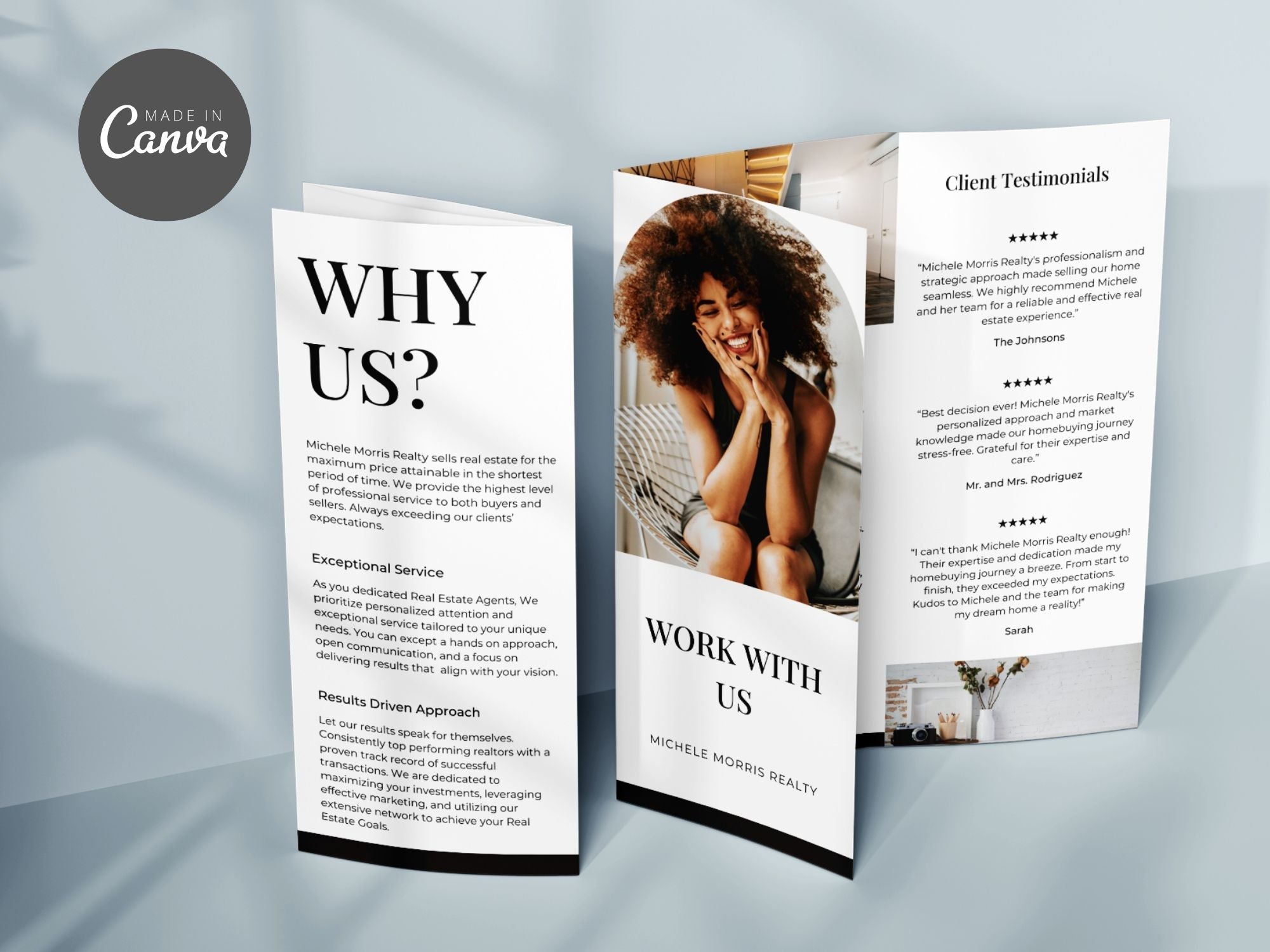 Why Work With Us Trifold Brochure - Black - Professionally designed real estate brochure showcasing the advantages of choosing our services.